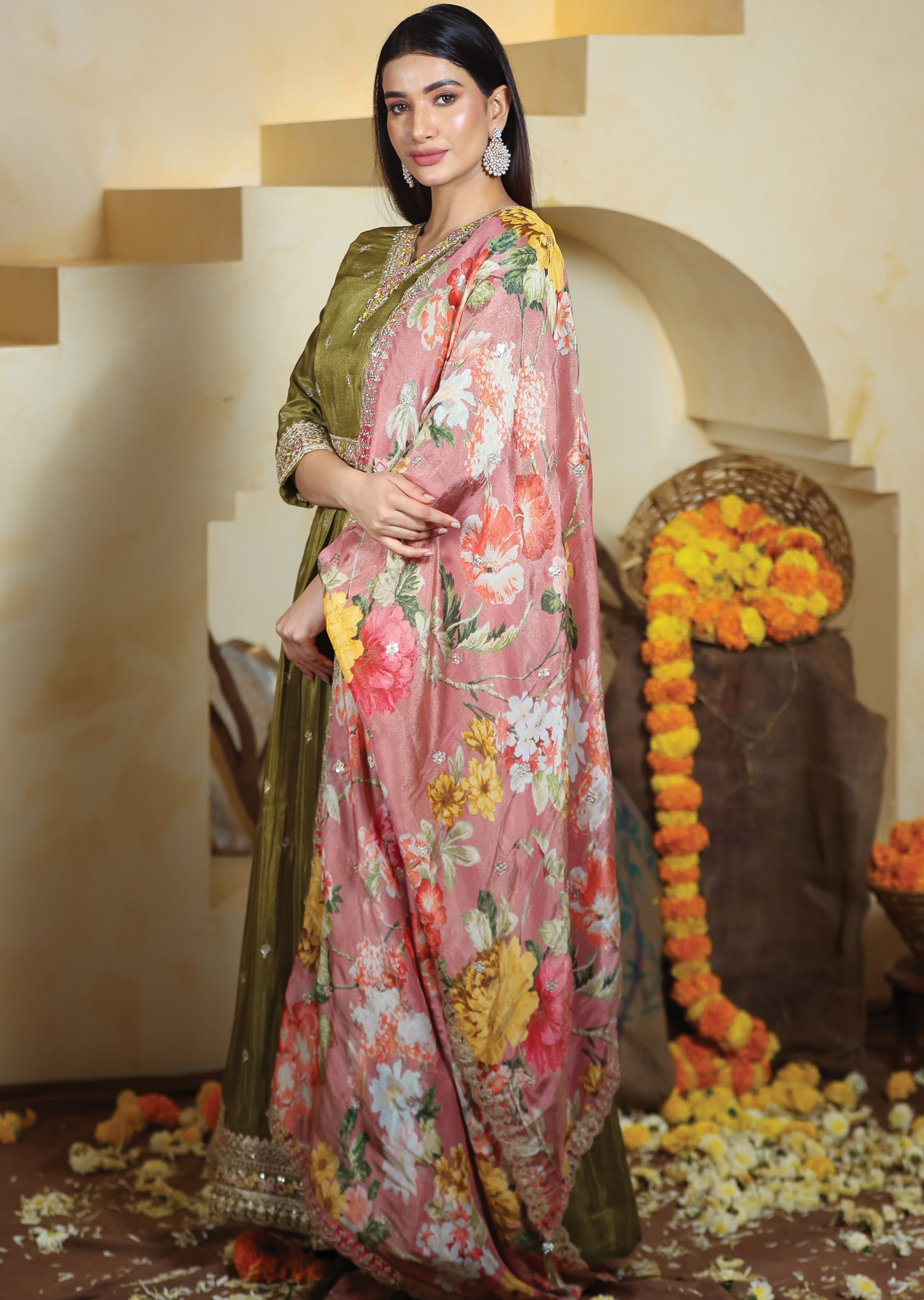 Mehndi Green Tissue Silk Anarkali