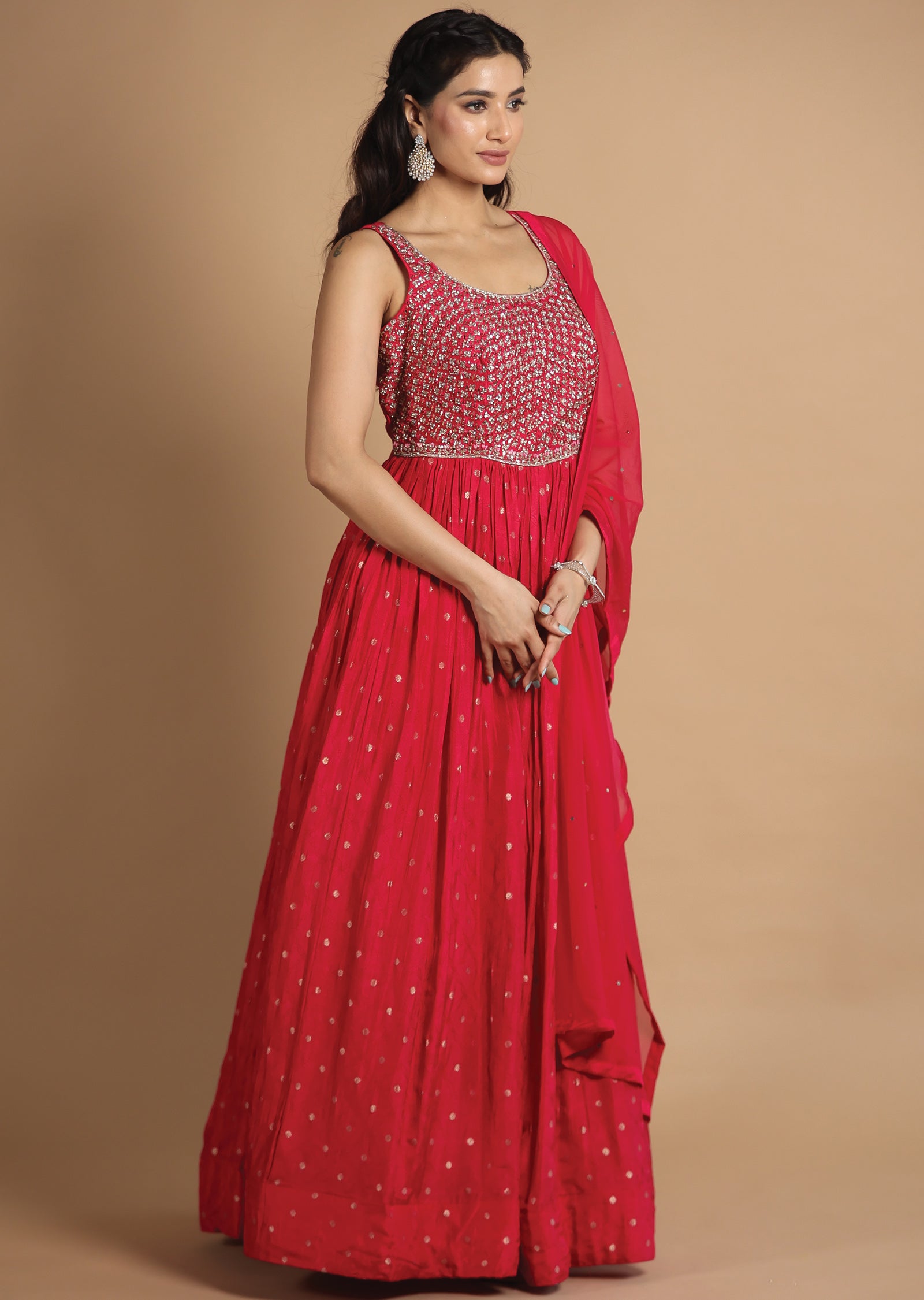 Rani Pink Banaras Silk Anarkali