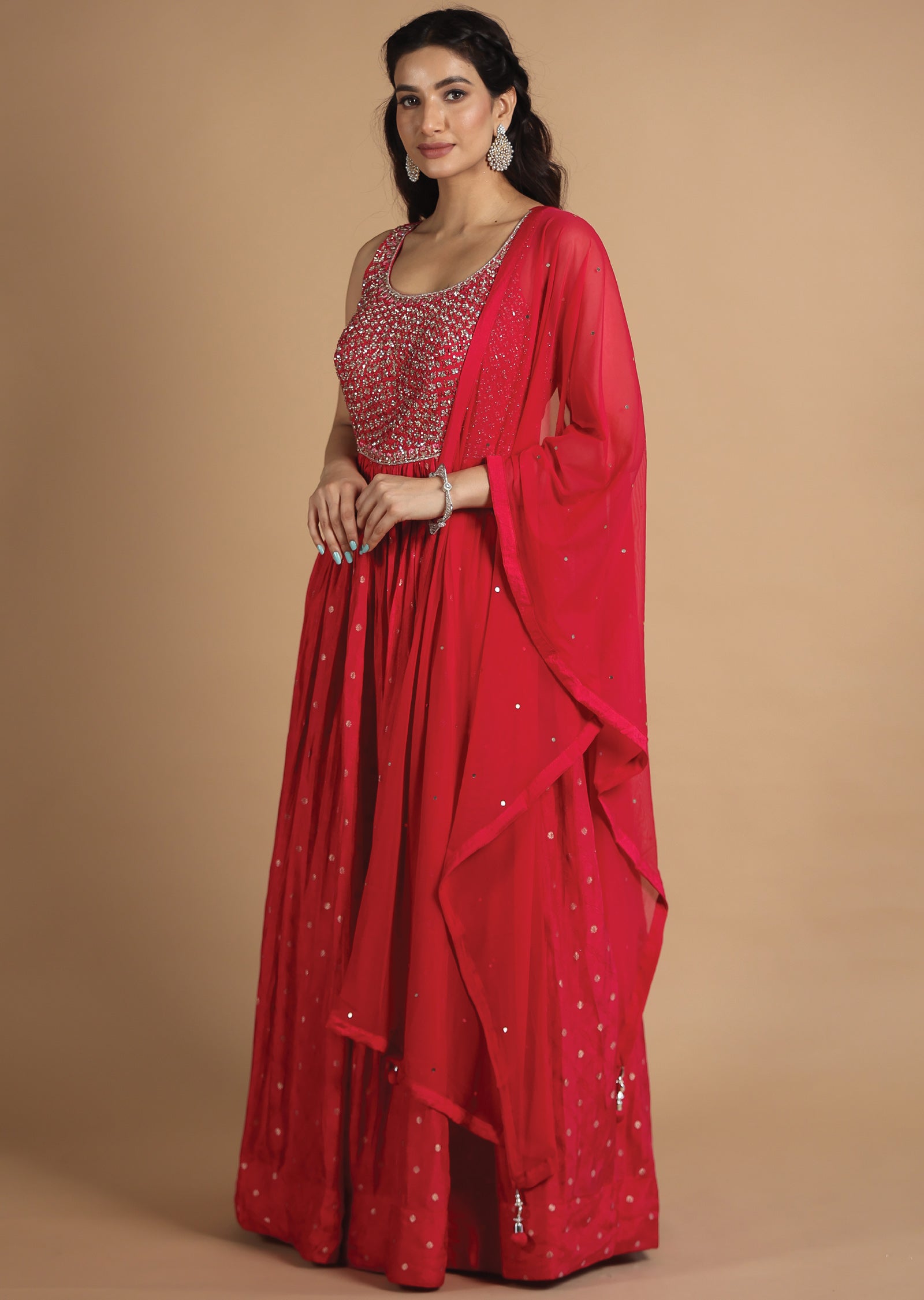 Rani Pink Banaras Silk Anarkali