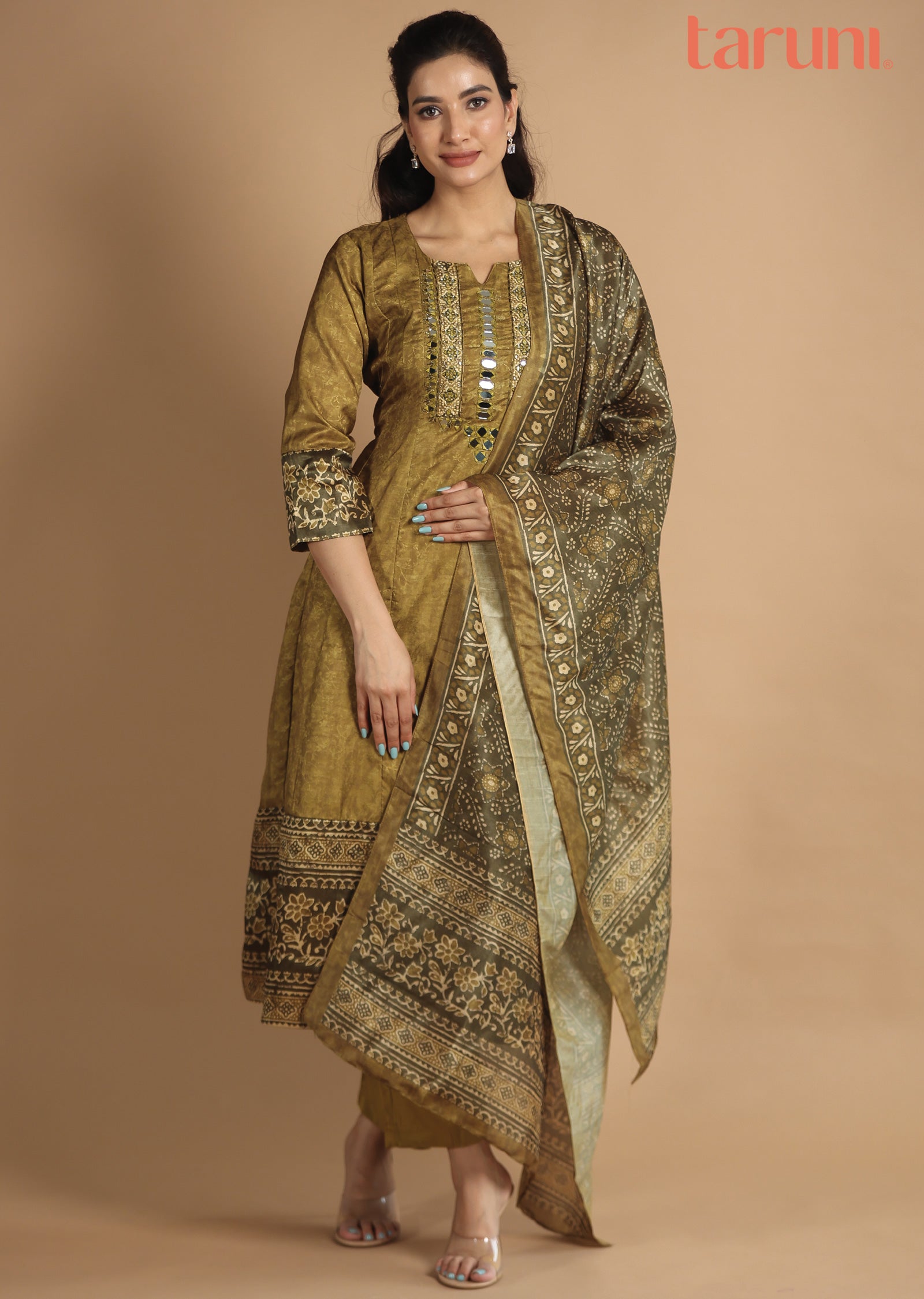 Mehndi Green Silk Anarkali