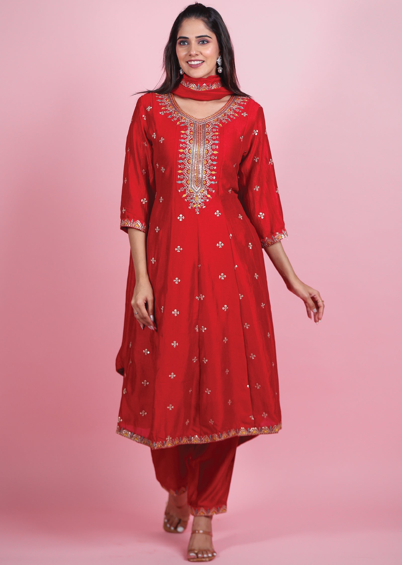 Red Silk Anarkali