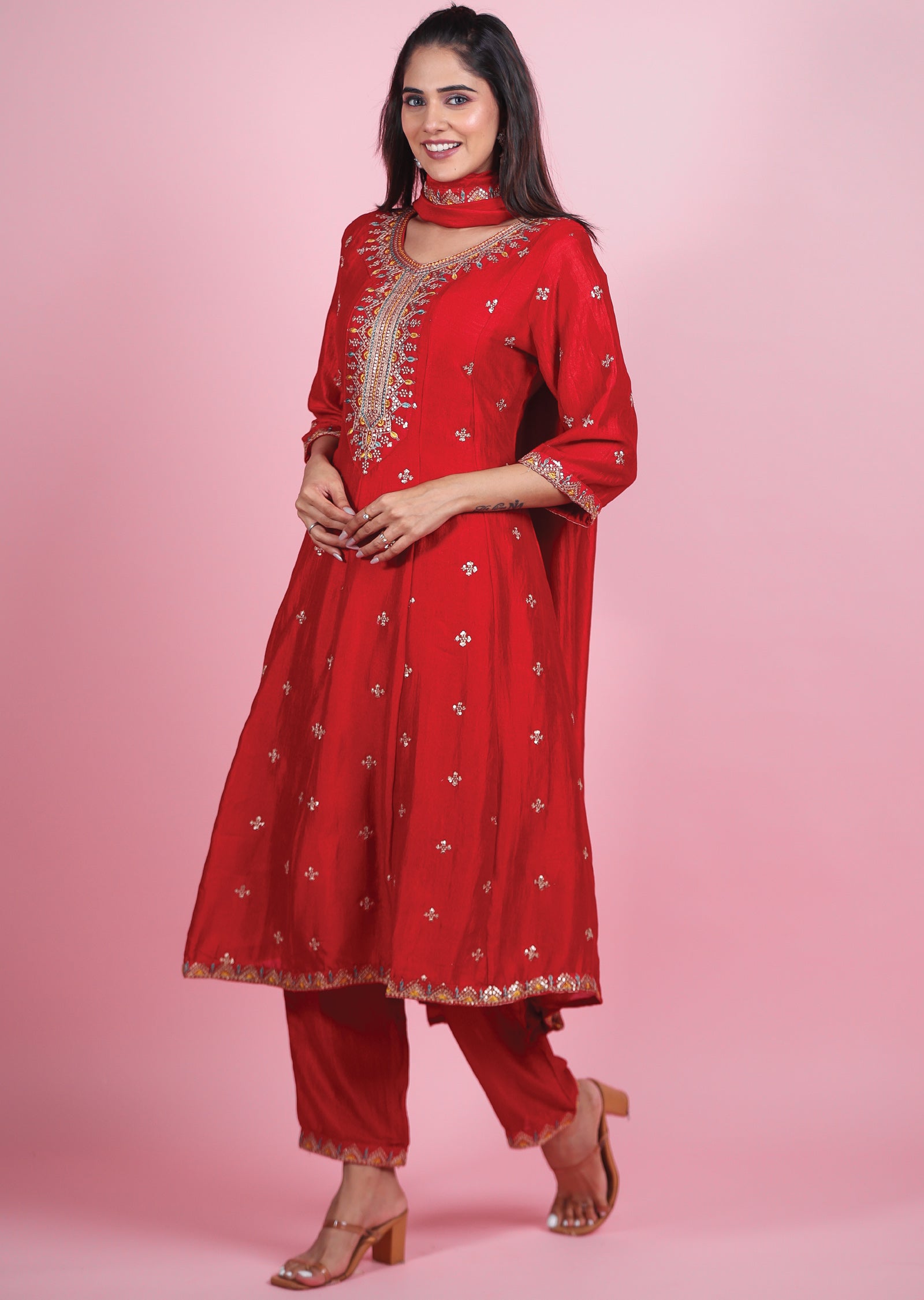 Red Silk Anarkali