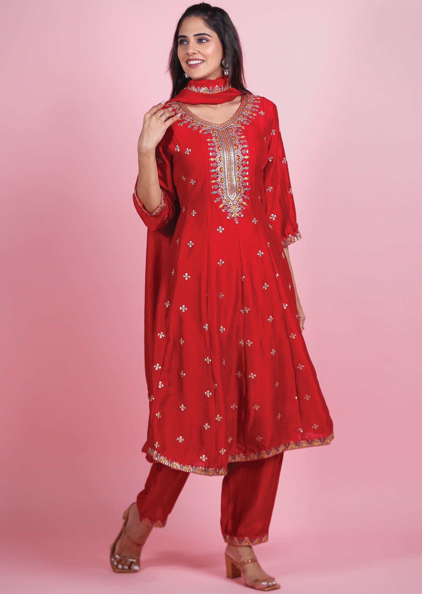 Red Silk Anarkali