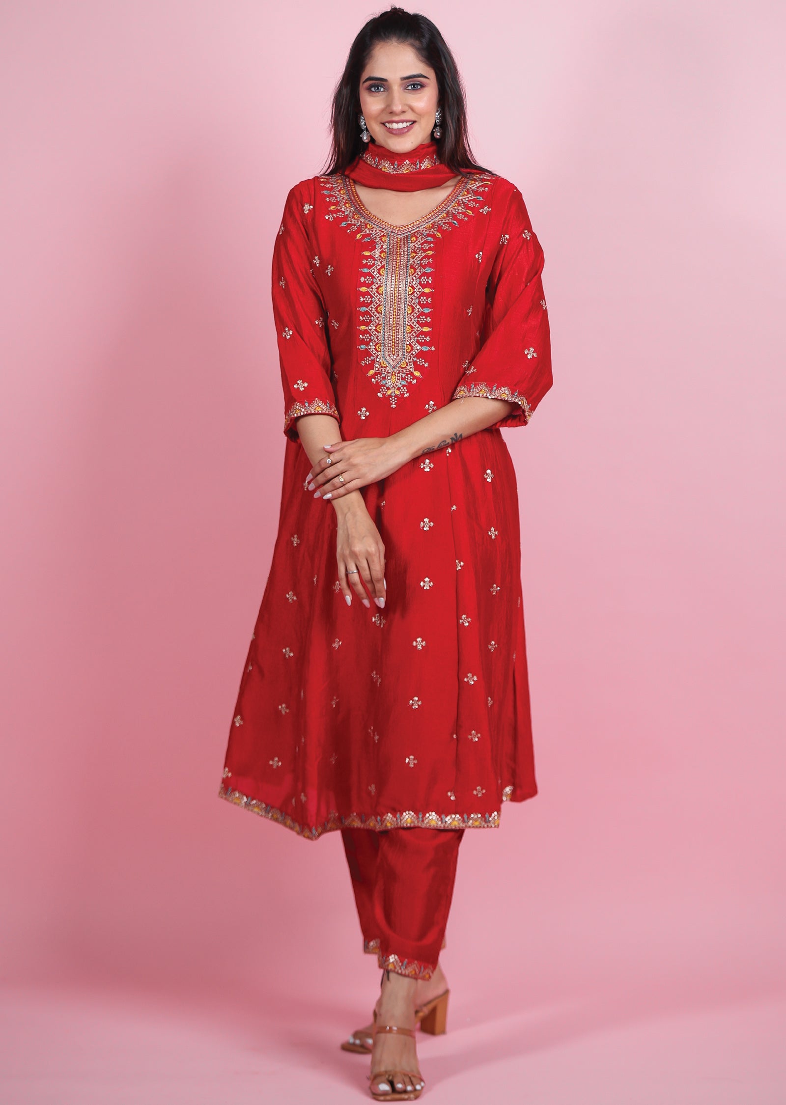 Red Silk Anarkali