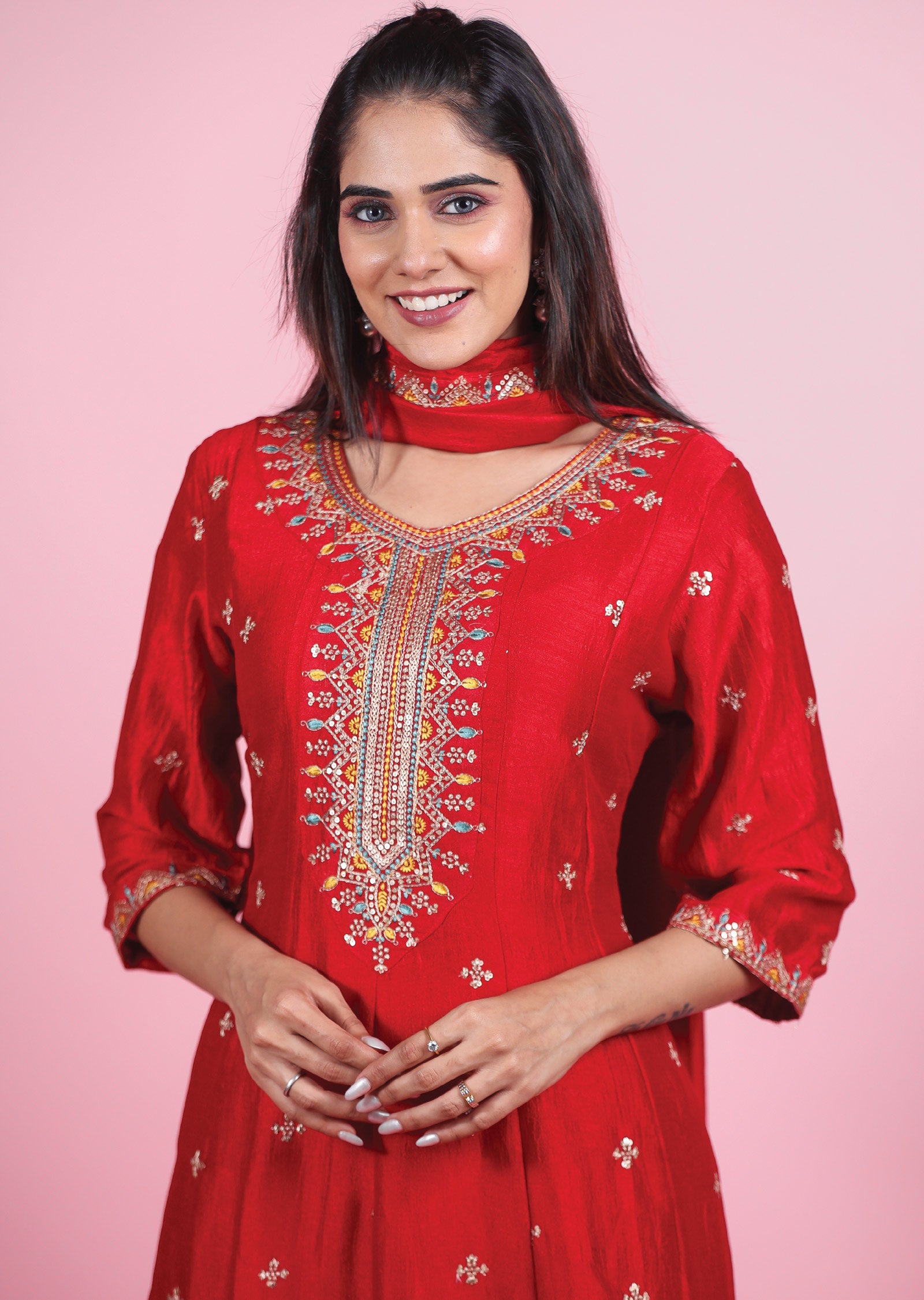 Red Silk Anarkali