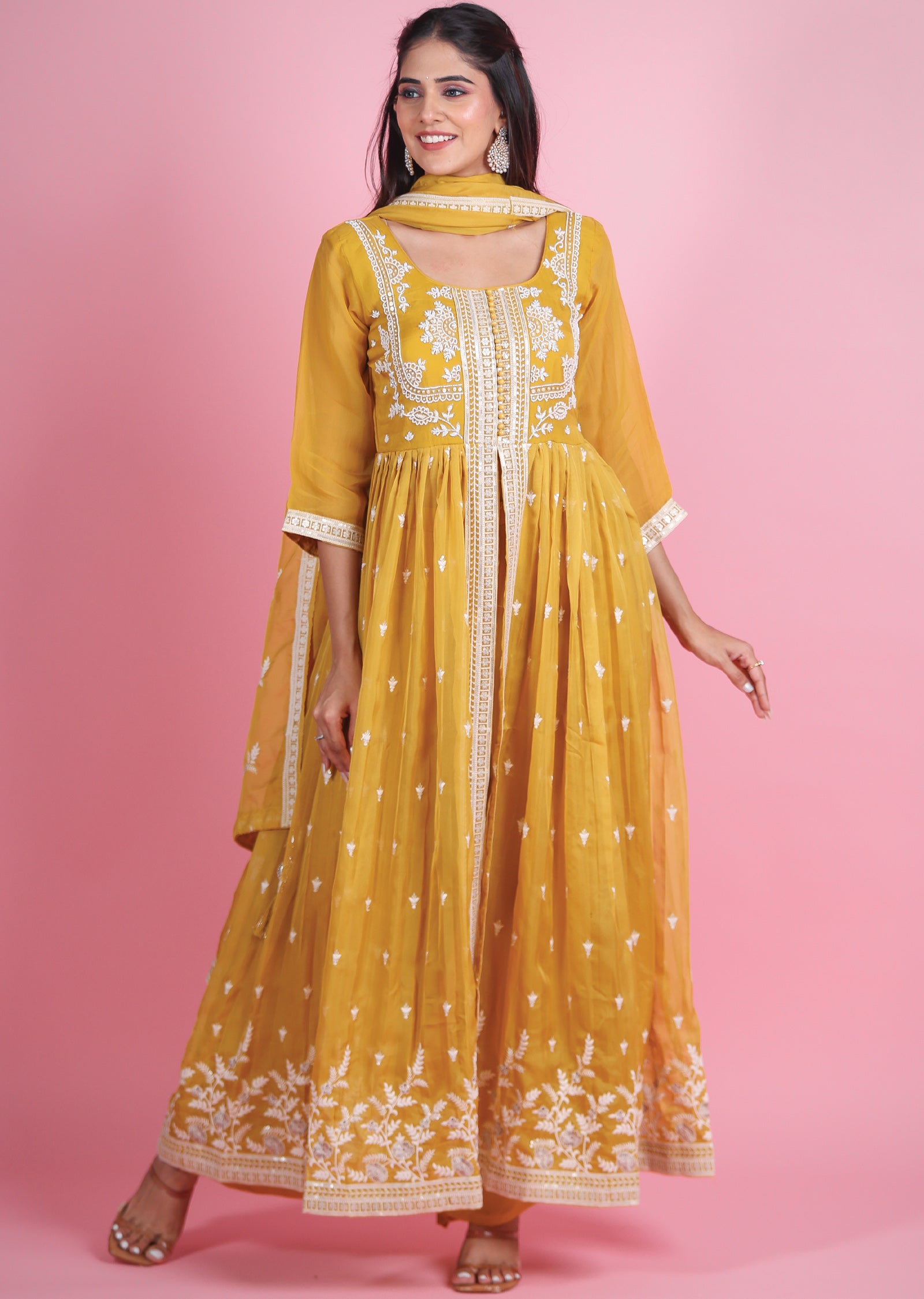 Mustard Organza Anarkali