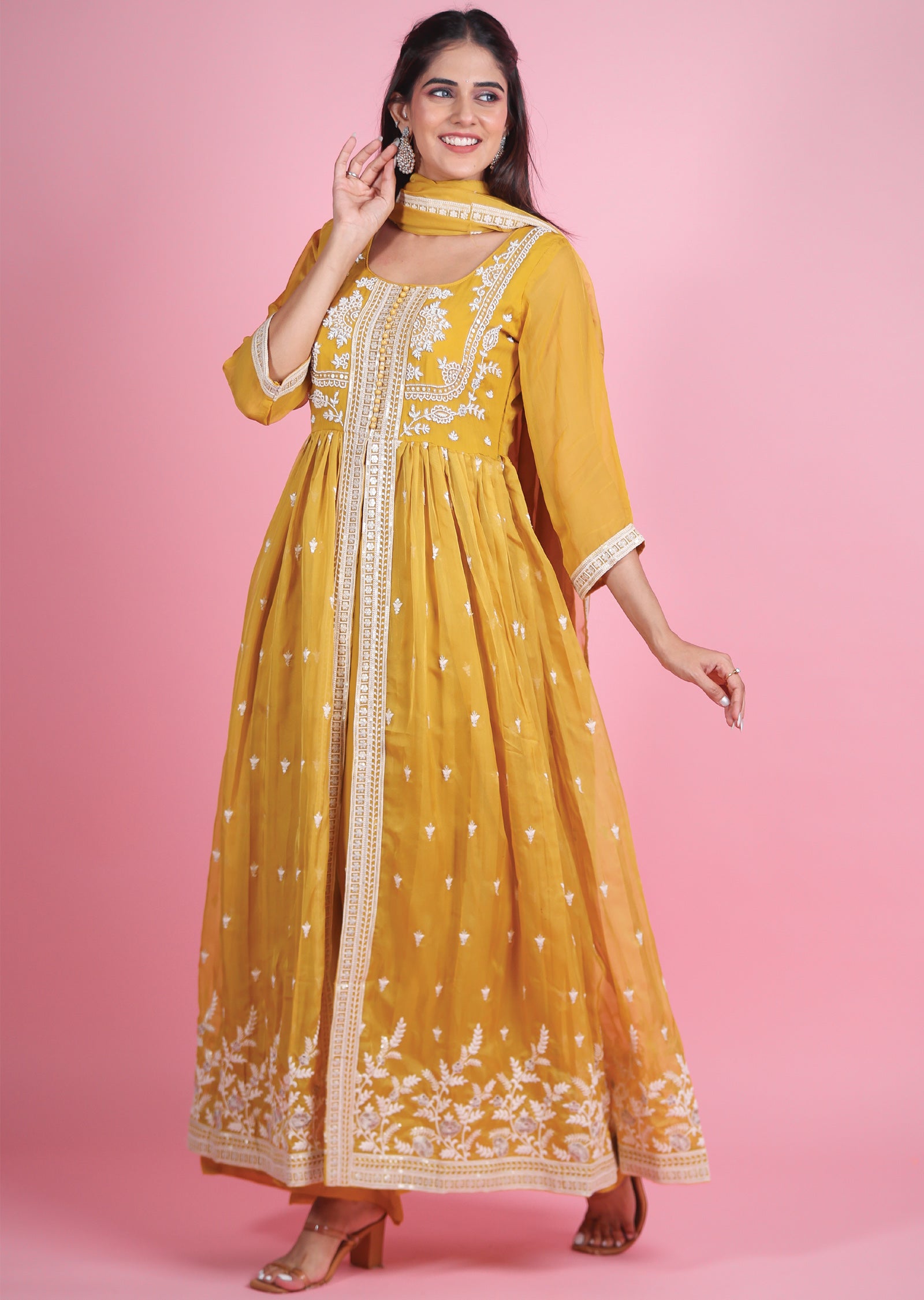 Mustard Organza Anarkali