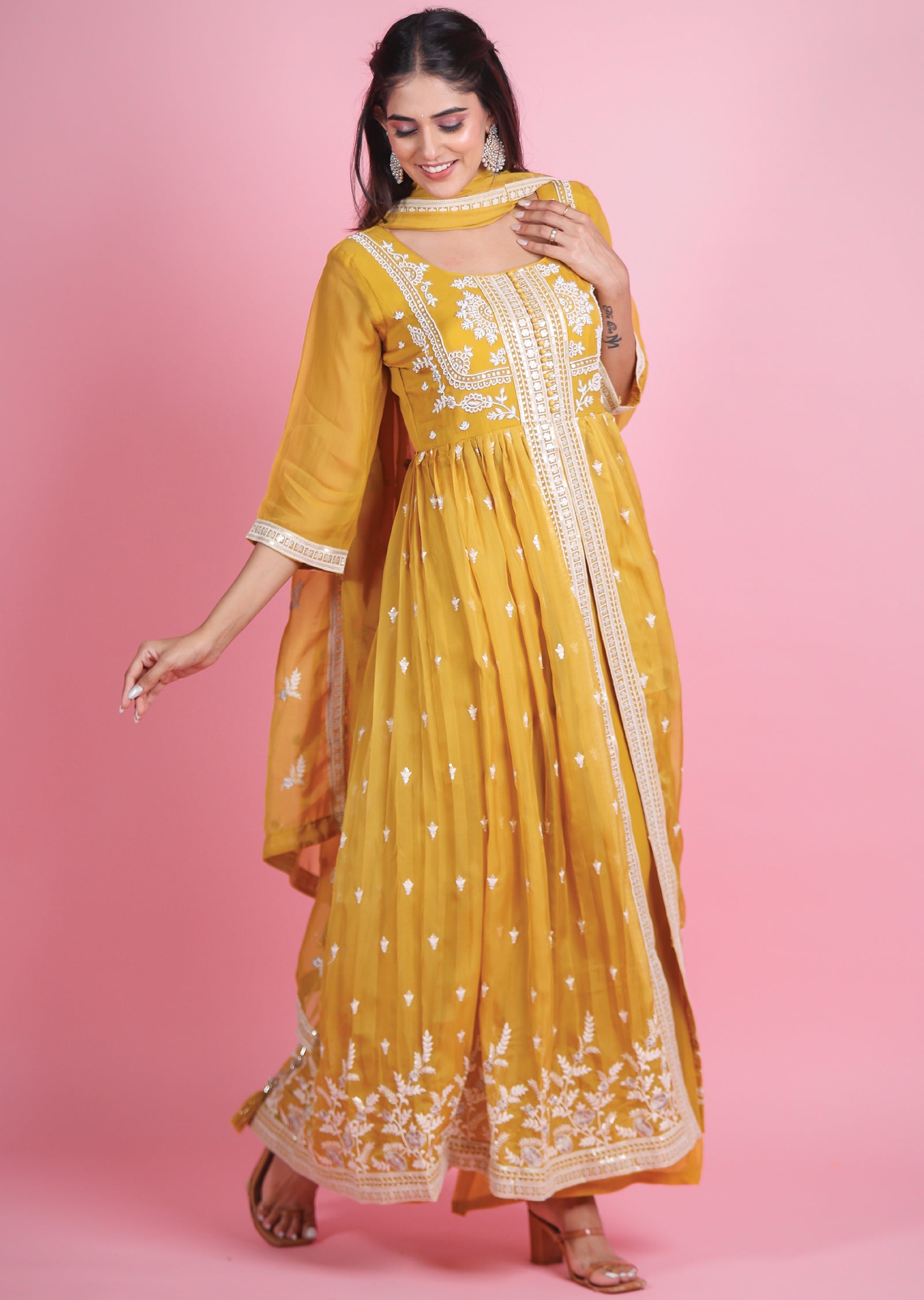 Mustard Organza Anarkali