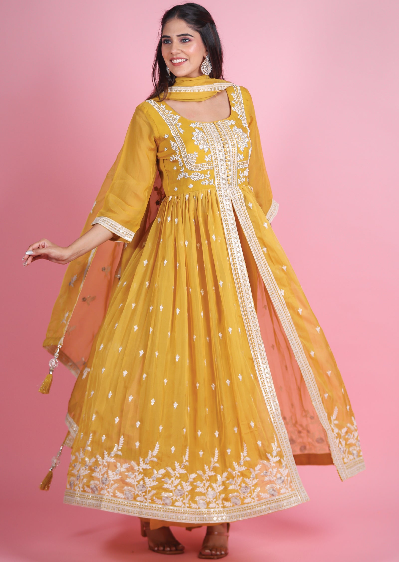 Mustard Organza Anarkali