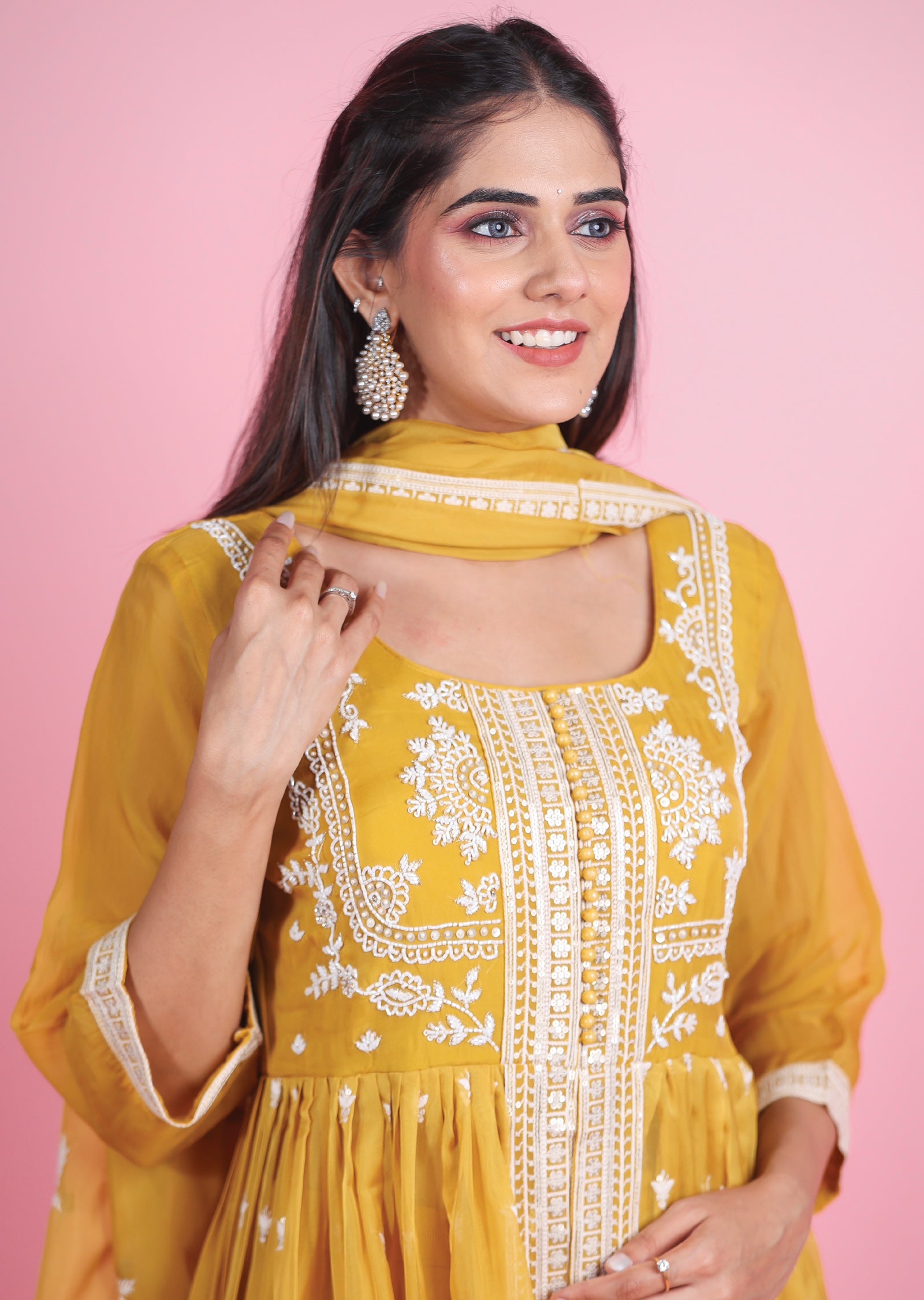 Mustard Organza Anarkali