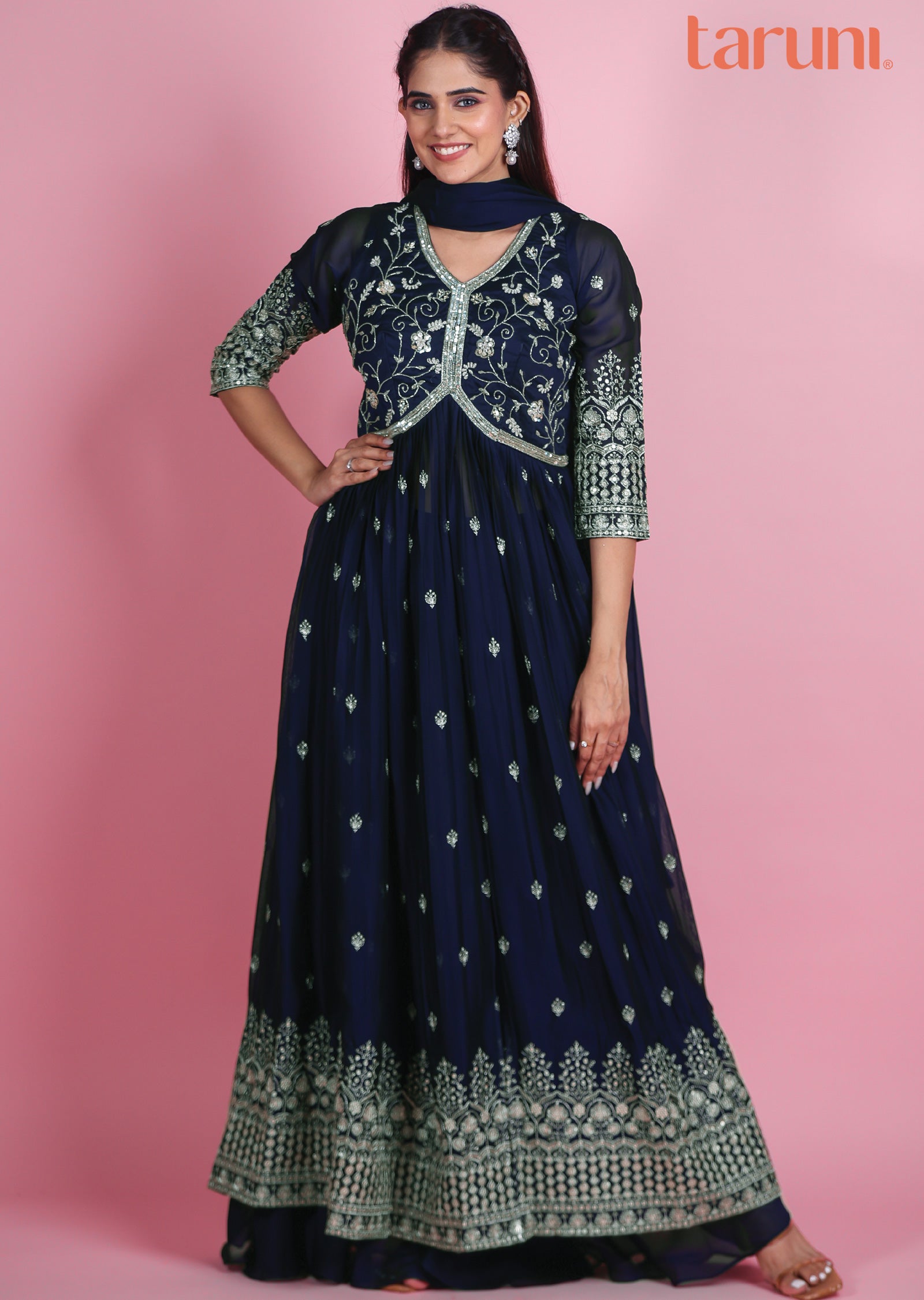 Navy Blue Chiffon Anarkali