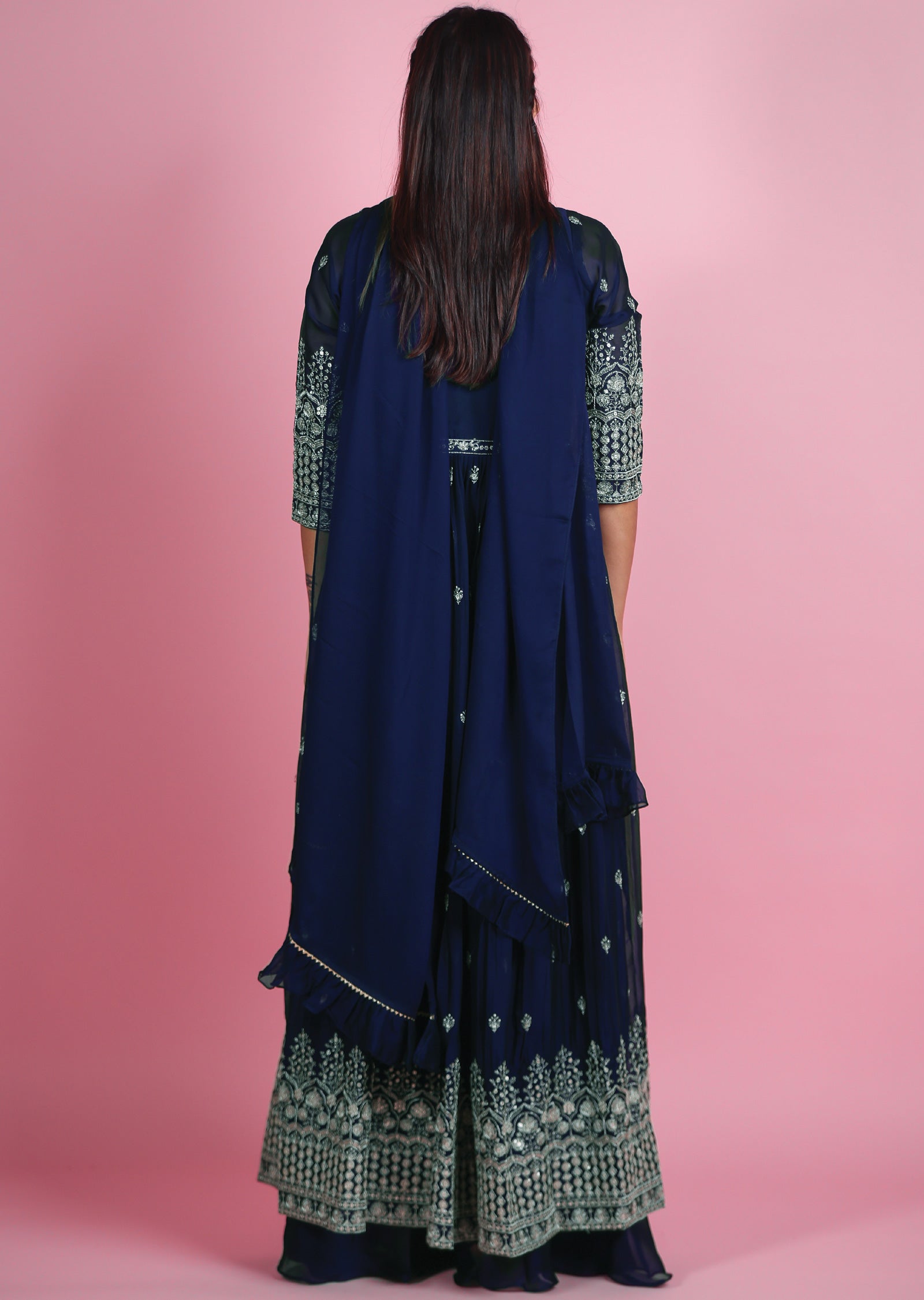 Navy Blue Chiffon Anarkali