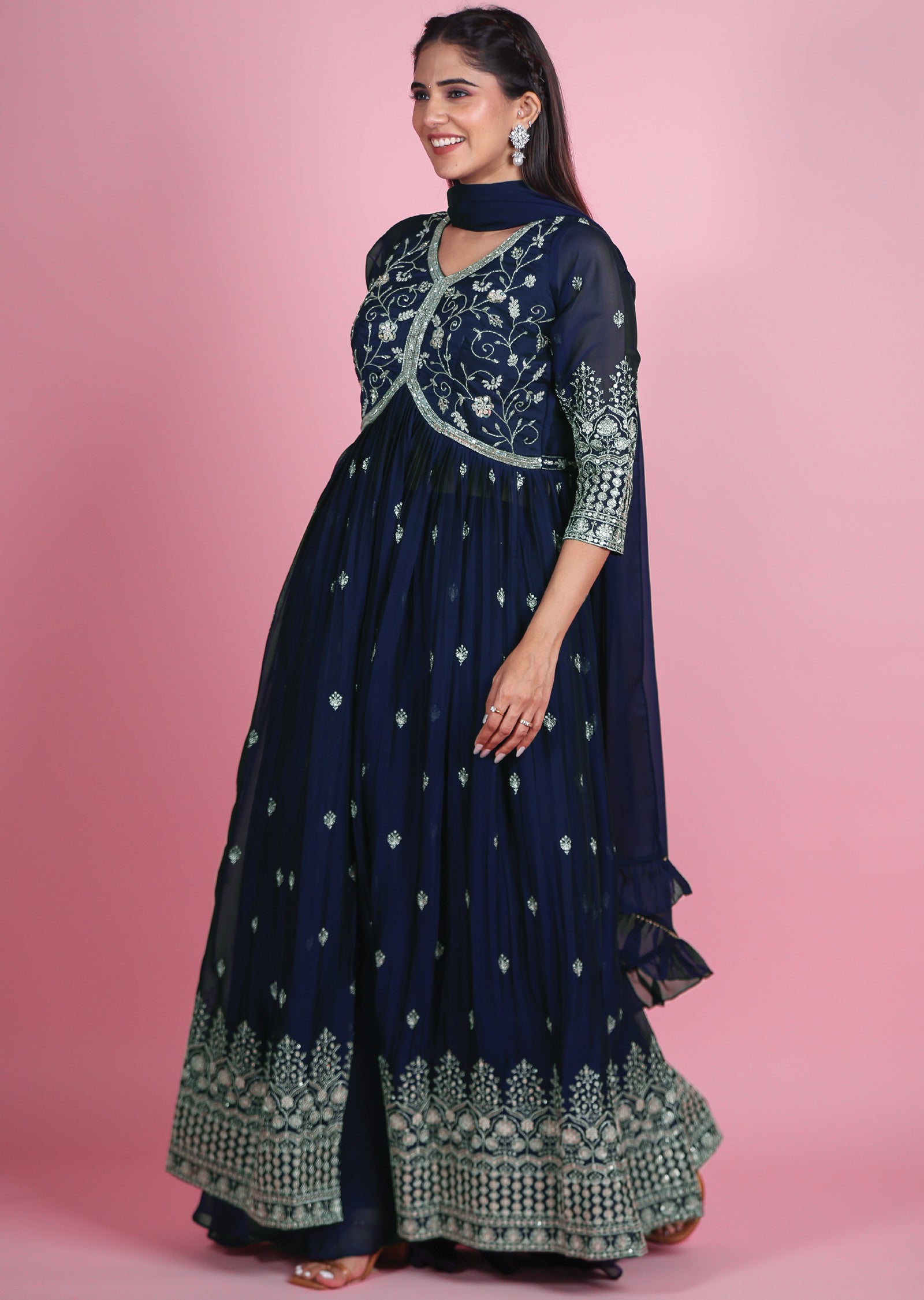 Navy Blue Chiffon Anarkali