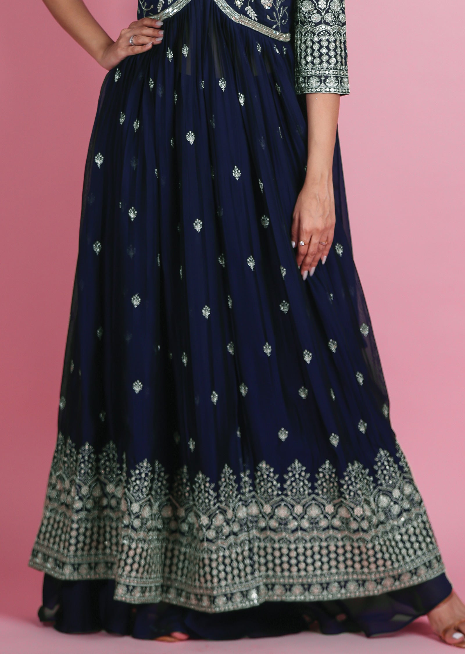 Navy Blue Chiffon Anarkali