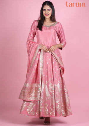 Onion Pink Banaras Silk Anarkali