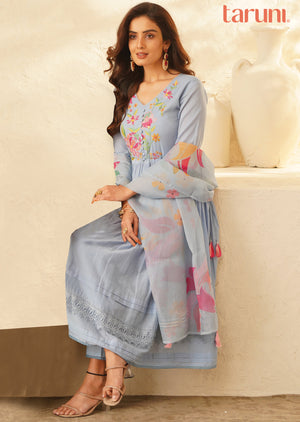 Bluish Grey Cotton Anarkali