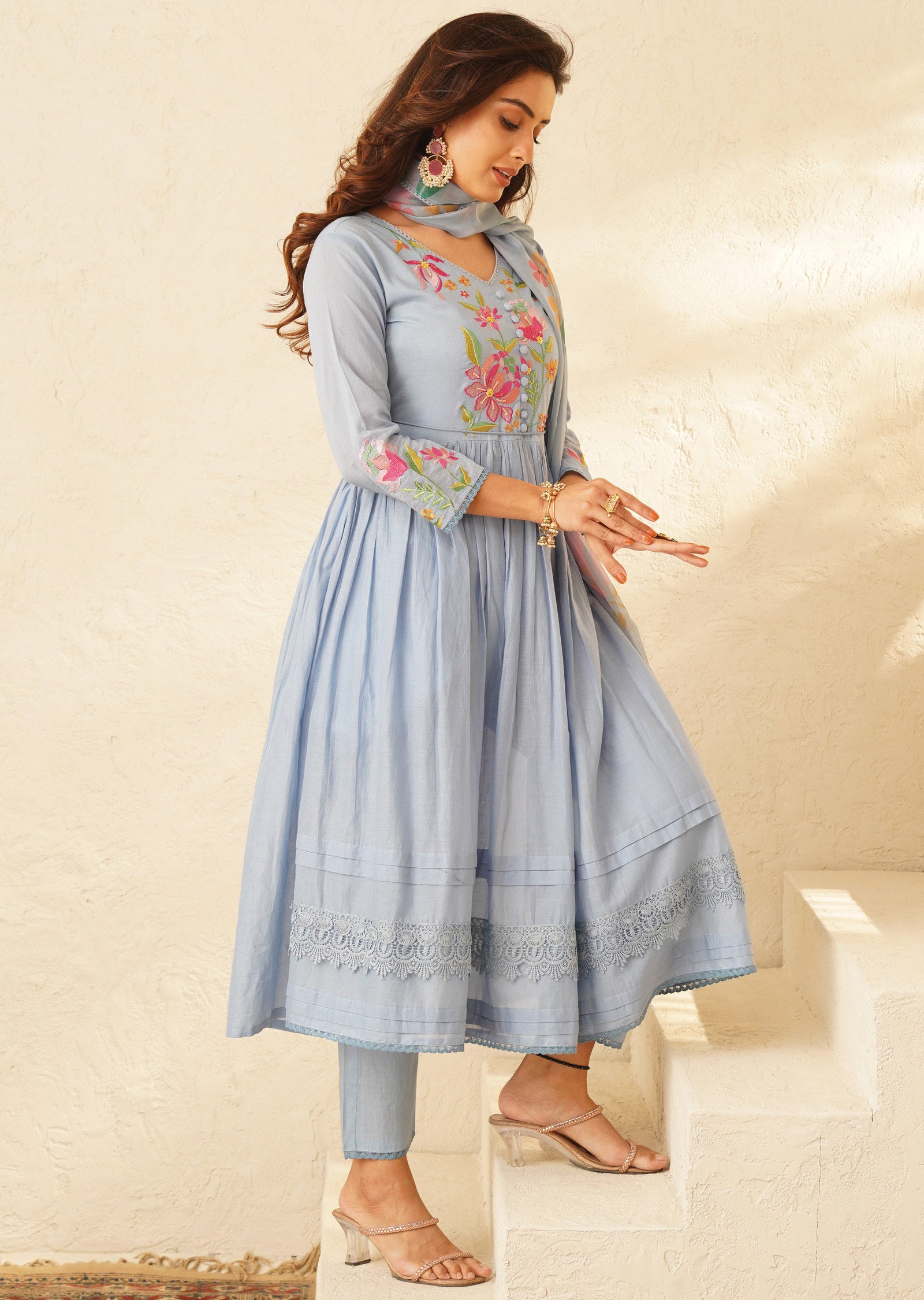 Bluish Grey Cotton Anarkali