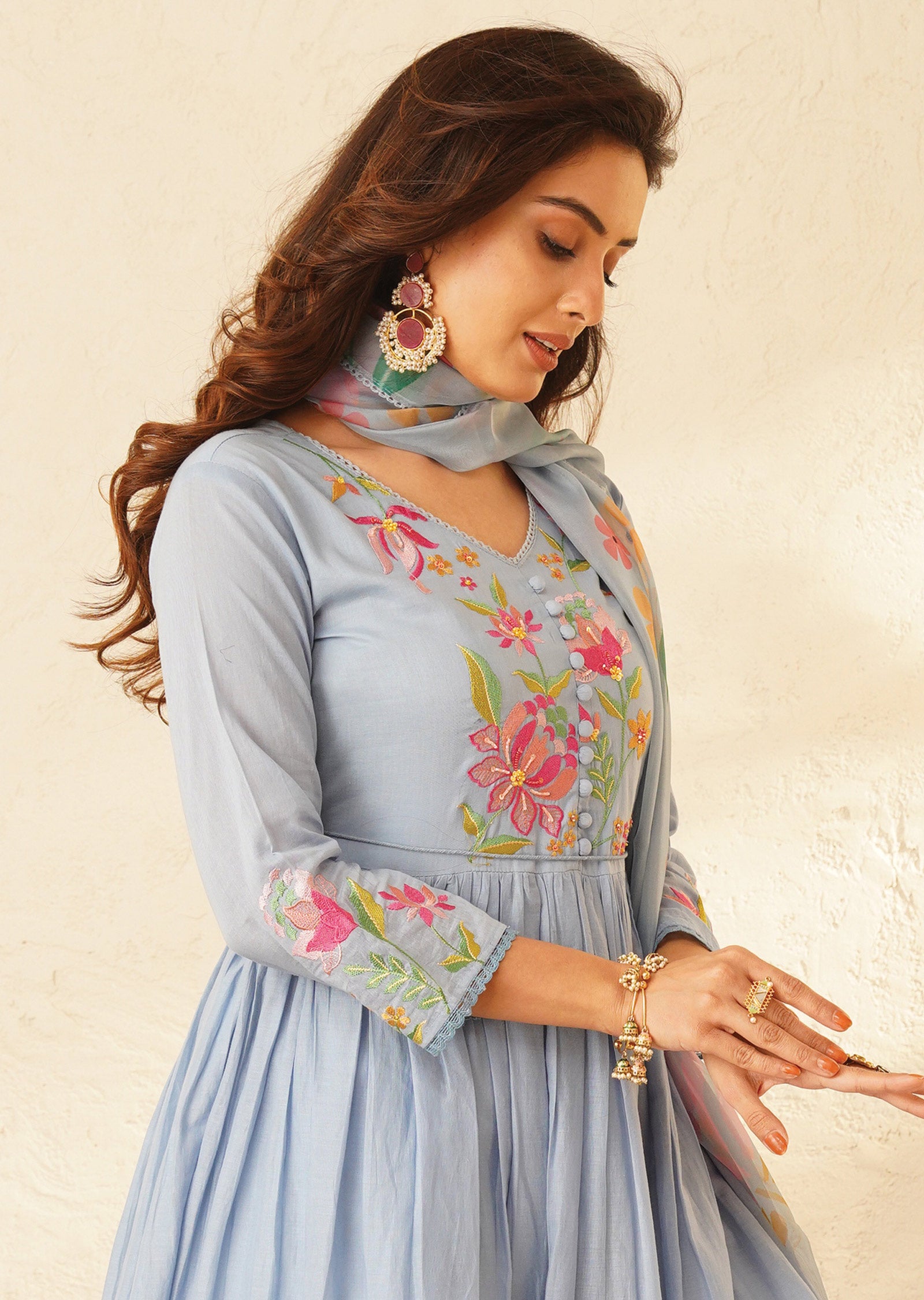 Bluish Grey Cotton Anarkali