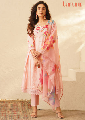 Peach Cotton Anarkali