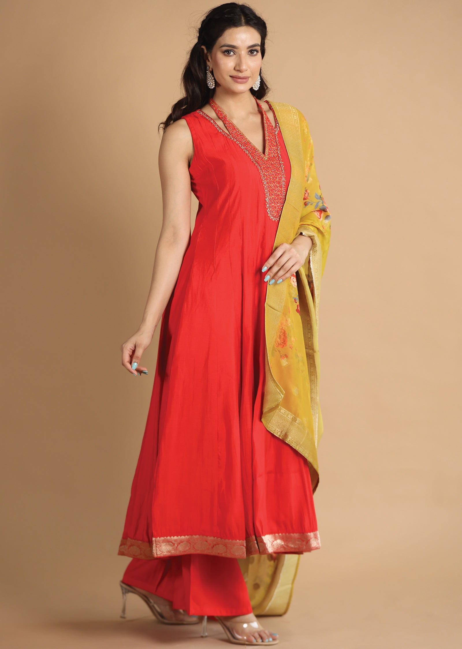 Red Silk Anarkali