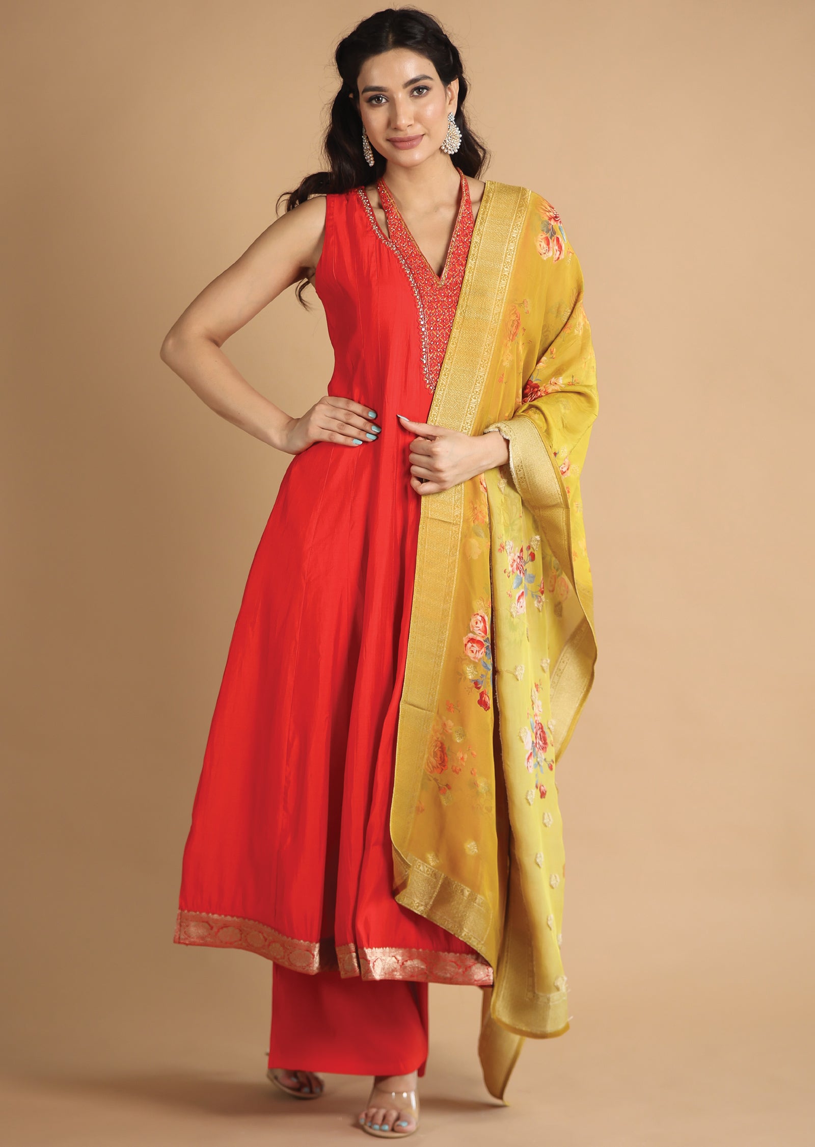 Red Silk Anarkali