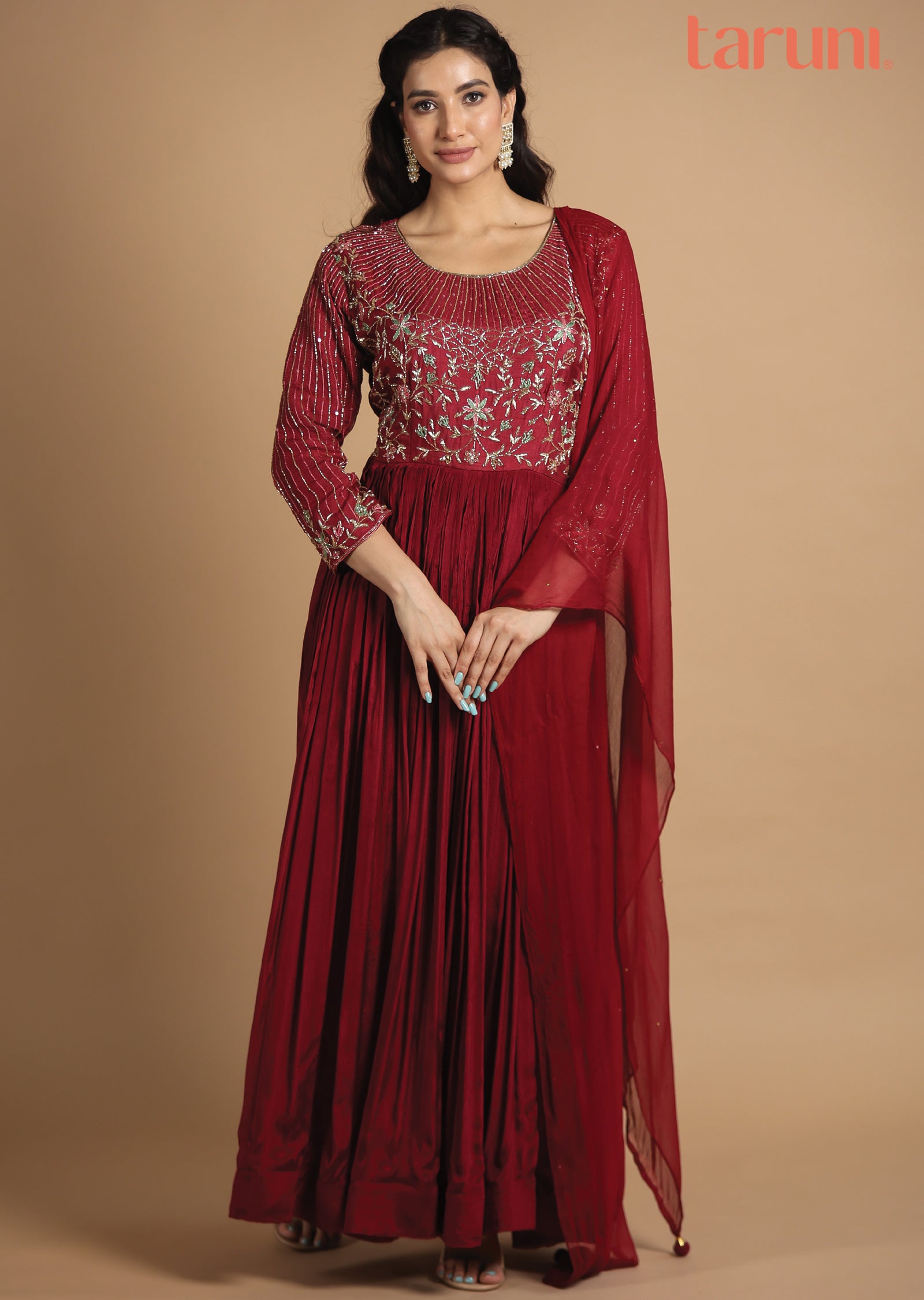 Maroon Chinnon Anarkali