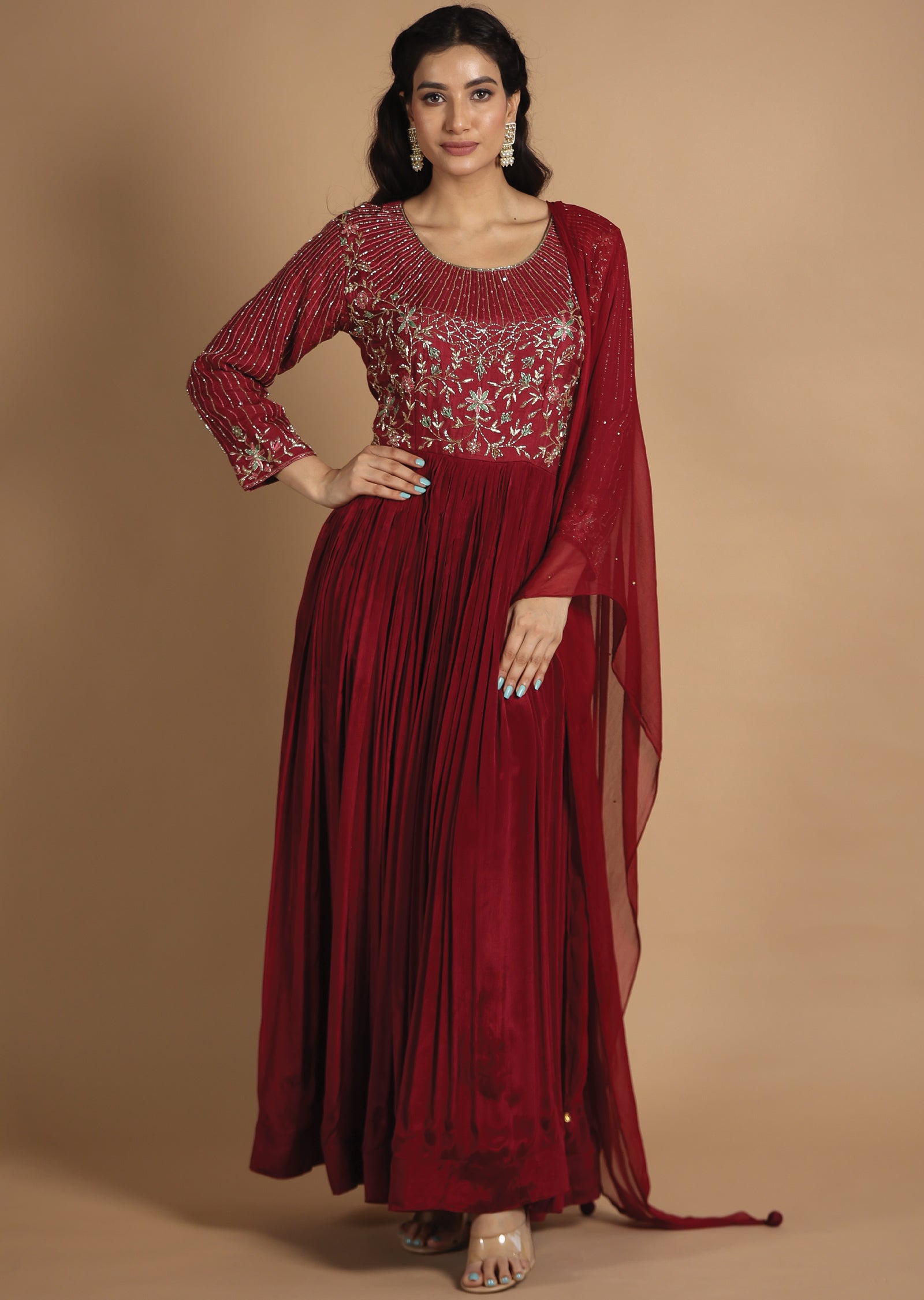 Maroon Chinnon Anarkali