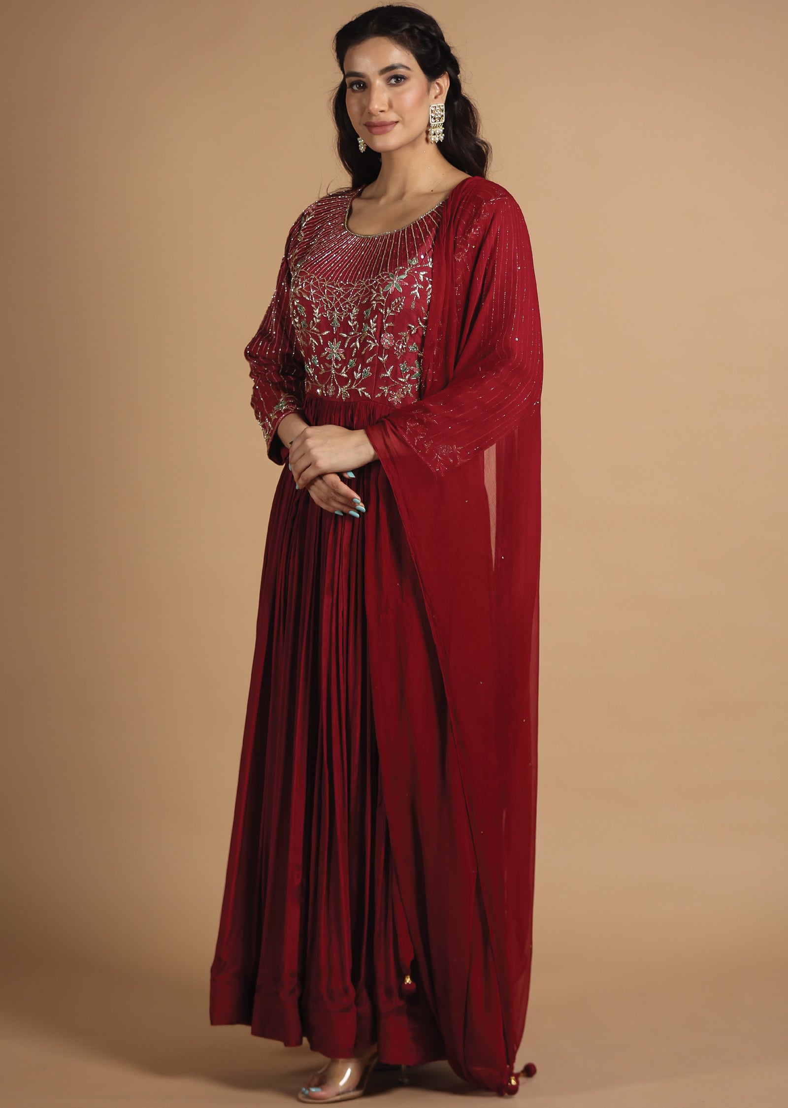 Maroon Chinnon Anarkali