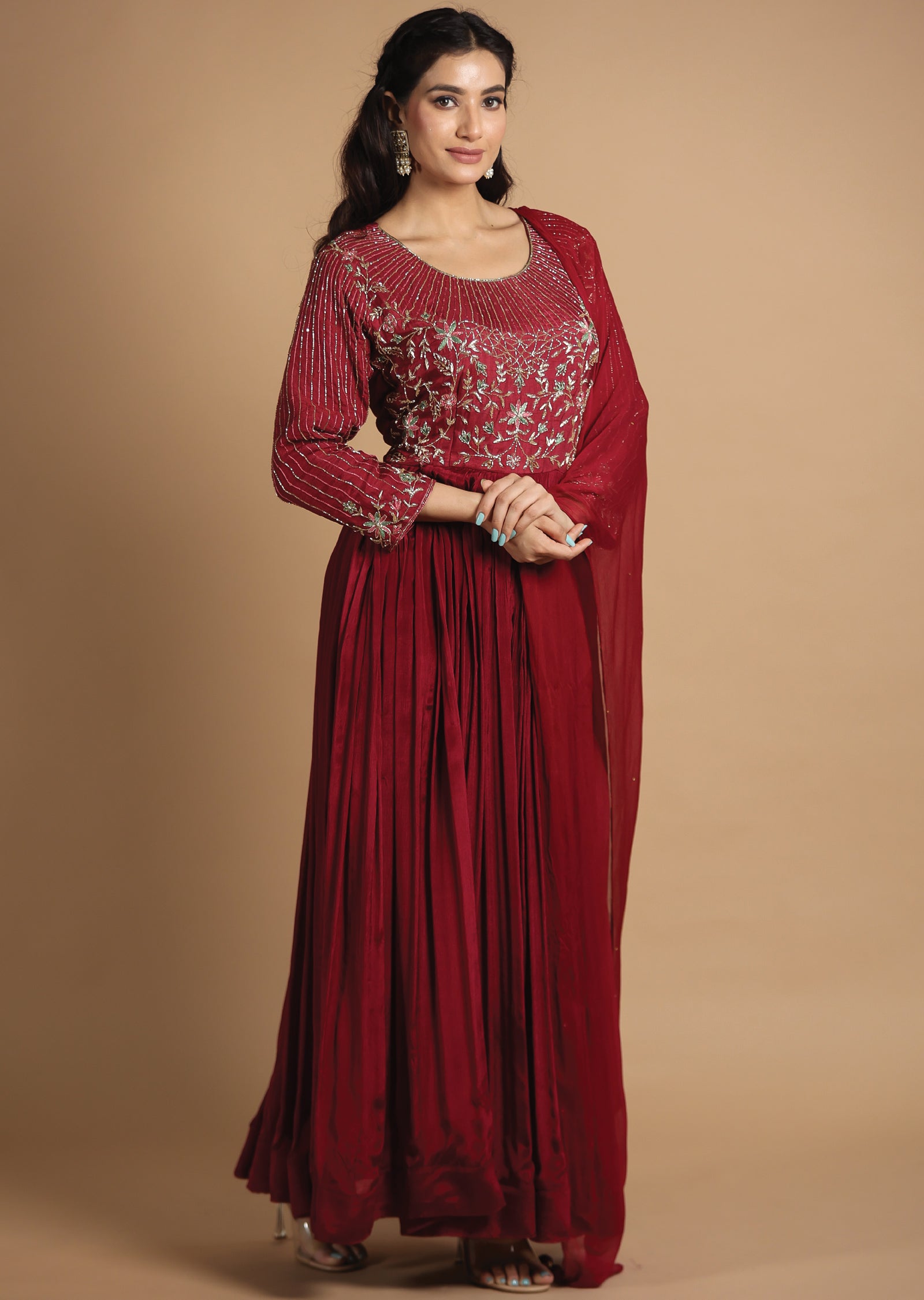 Maroon Chinnon Anarkali