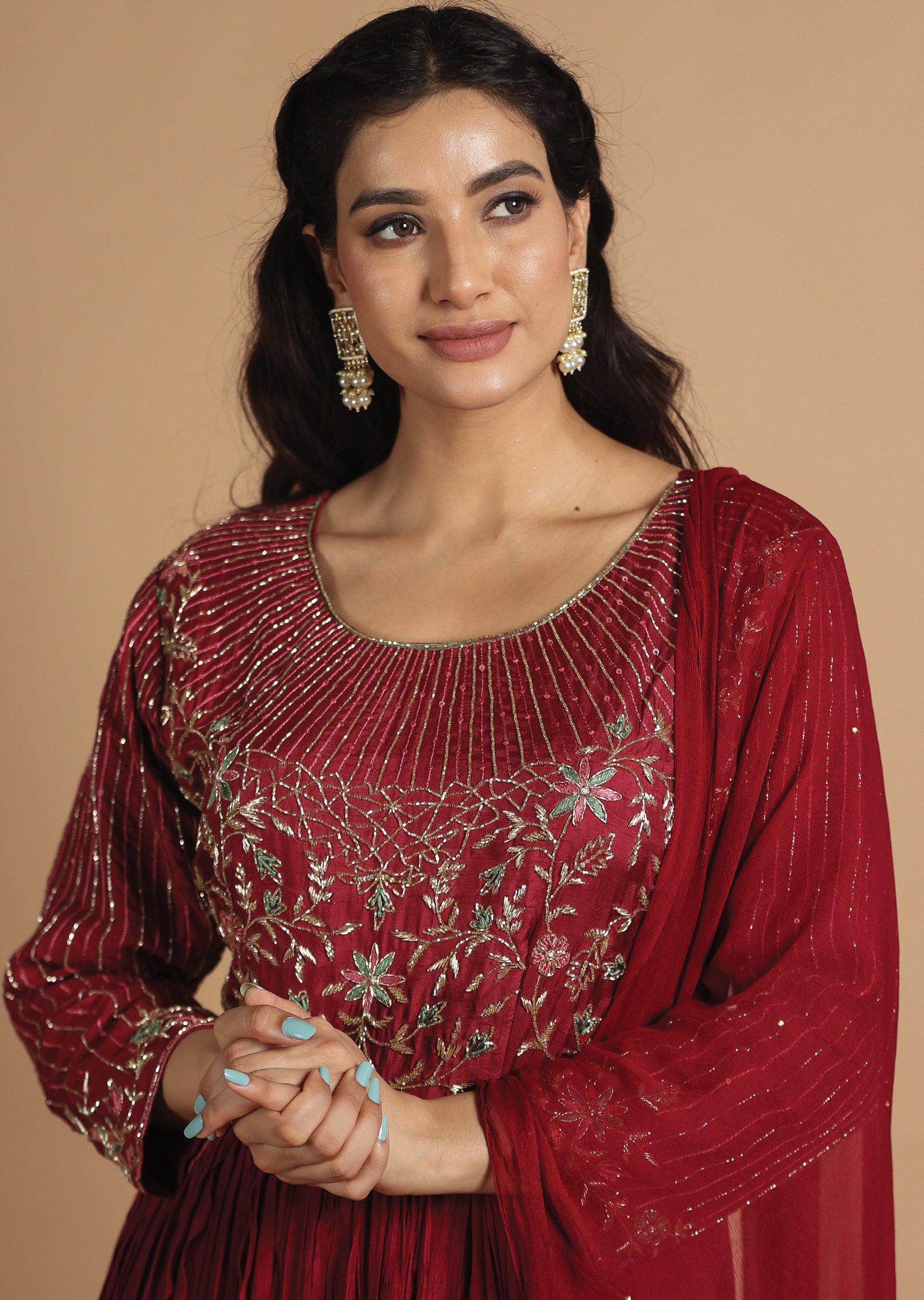 Maroon Chinnon Anarkali