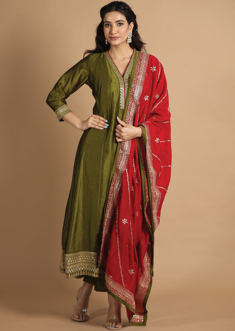 Green Silk Anarkali