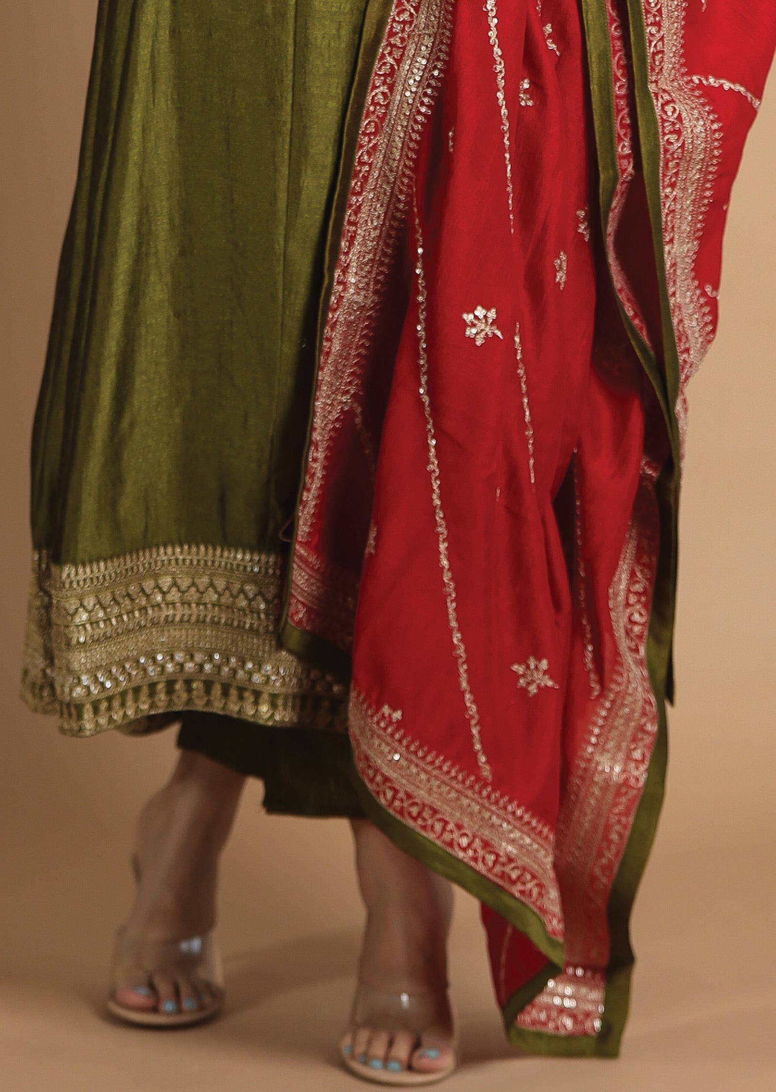 Olive Green Silk Anarkali