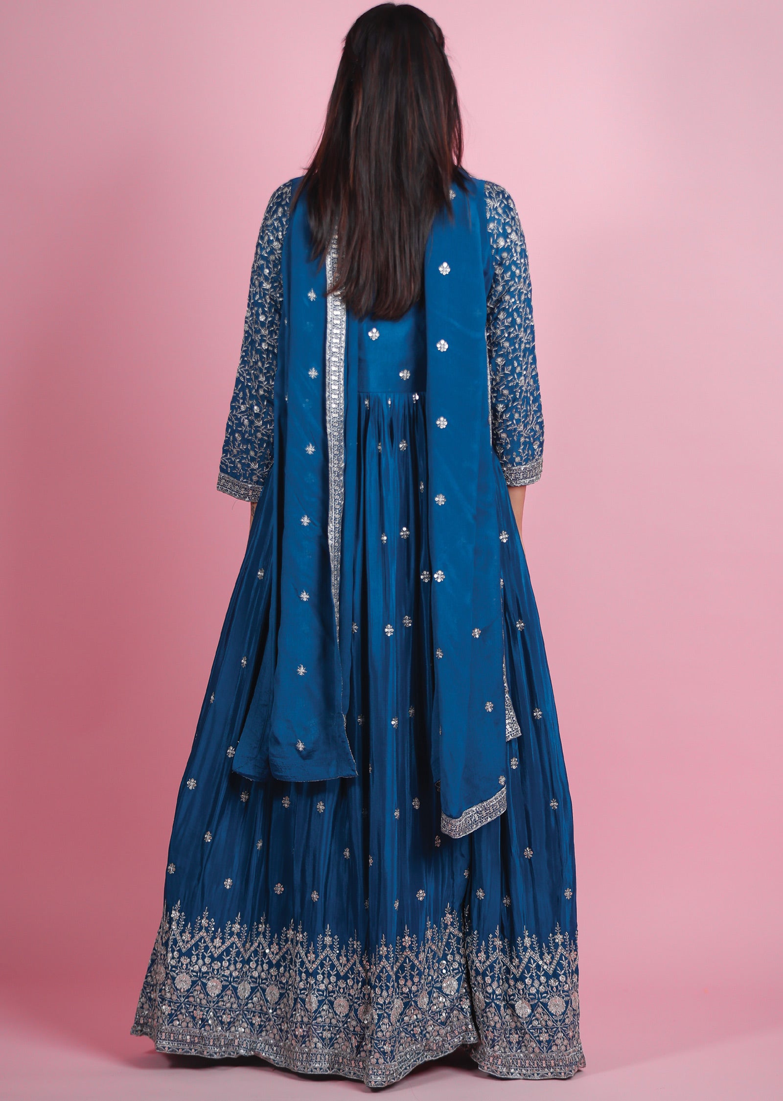 Teal Blue Chinnon Anarkali