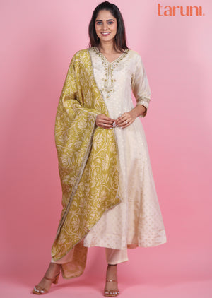 Cream Banaras Tissue Anarkali