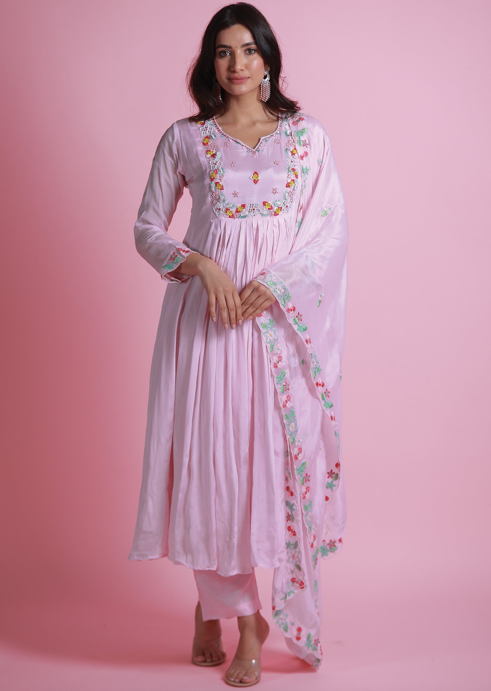 Baby Pink Chinnon Anarkali