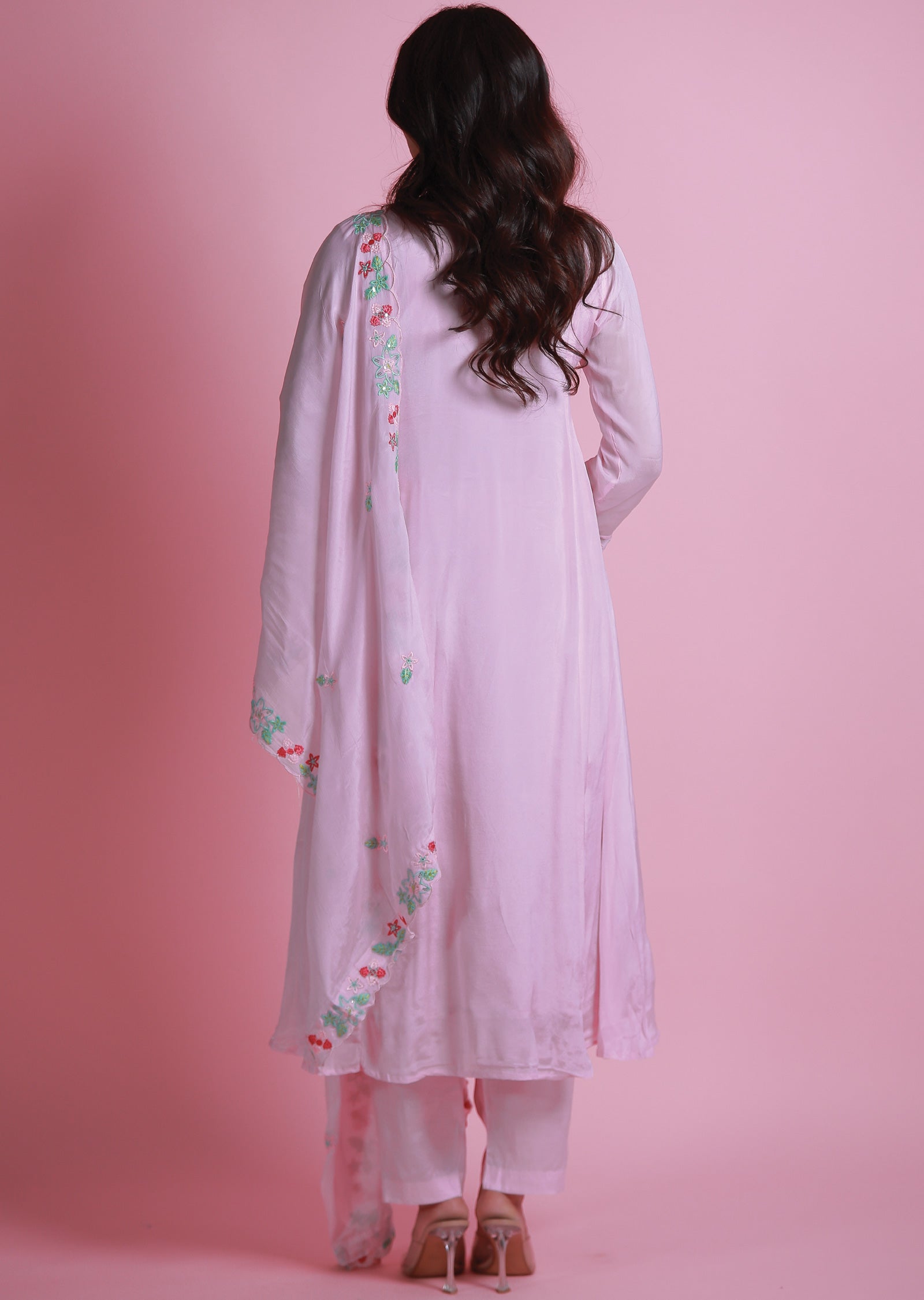 Baby Pink Chinnon Anarkali