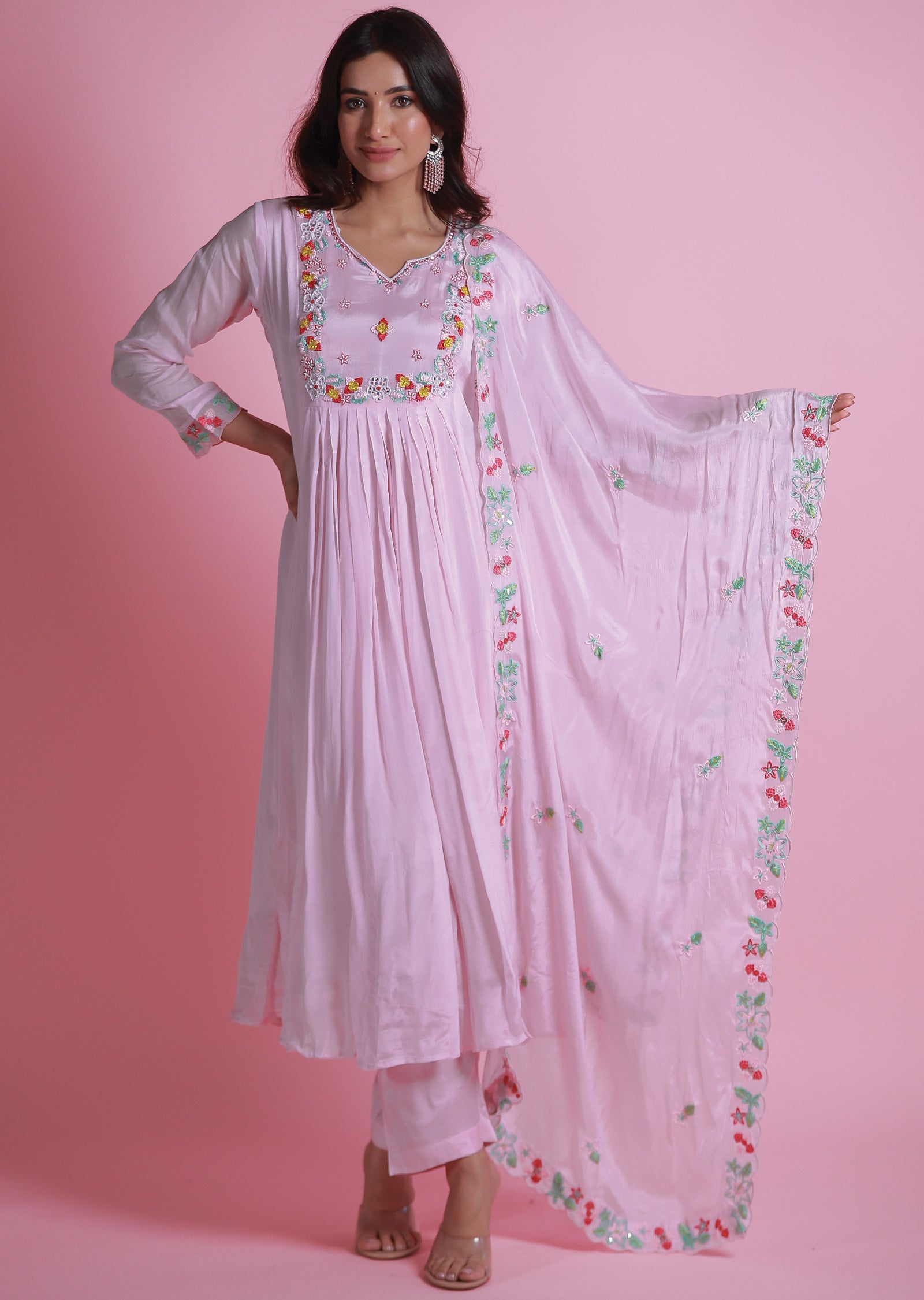 Baby Pink Chinnon Anarkali