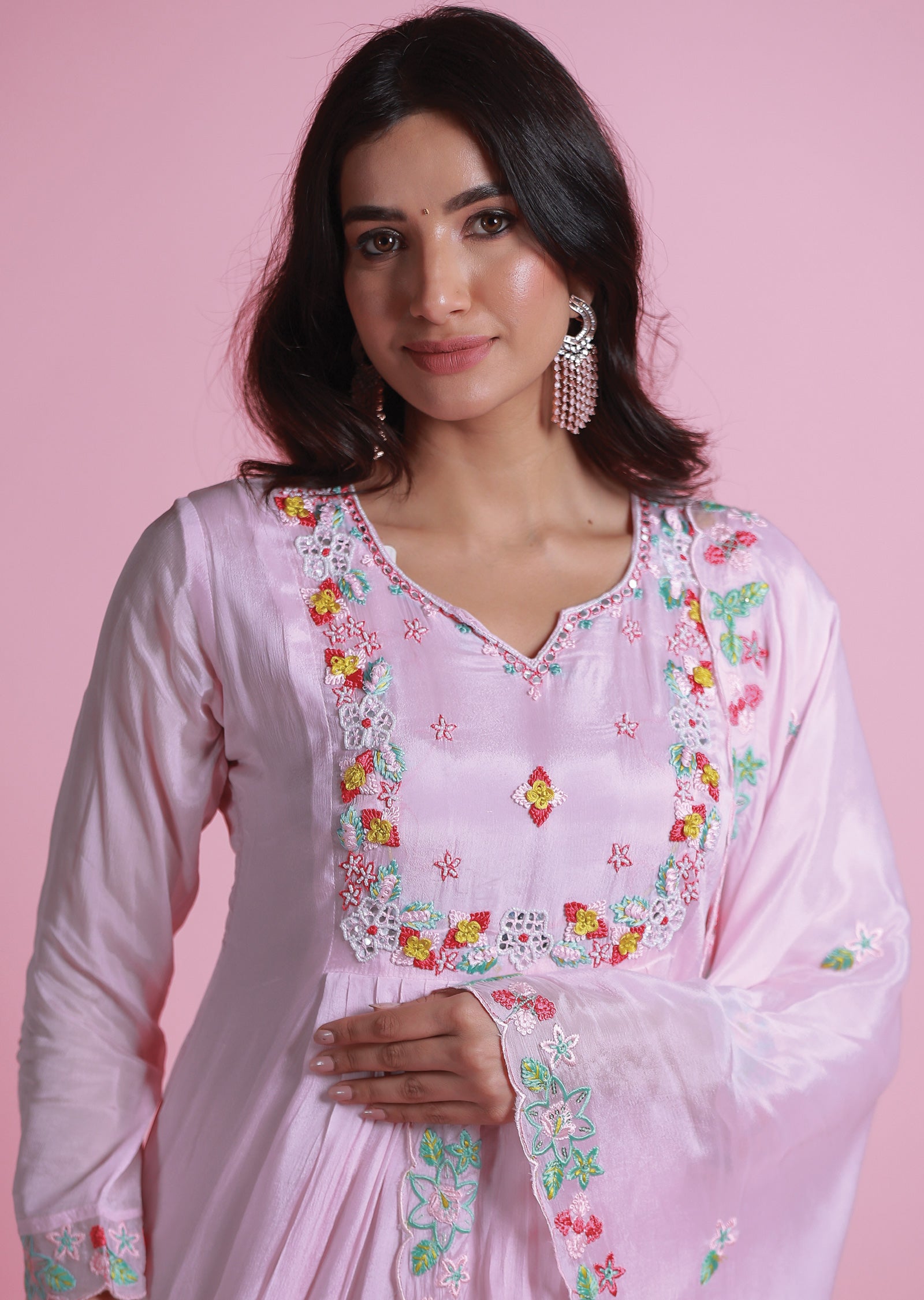 Baby Pink Chinnon Anarkali