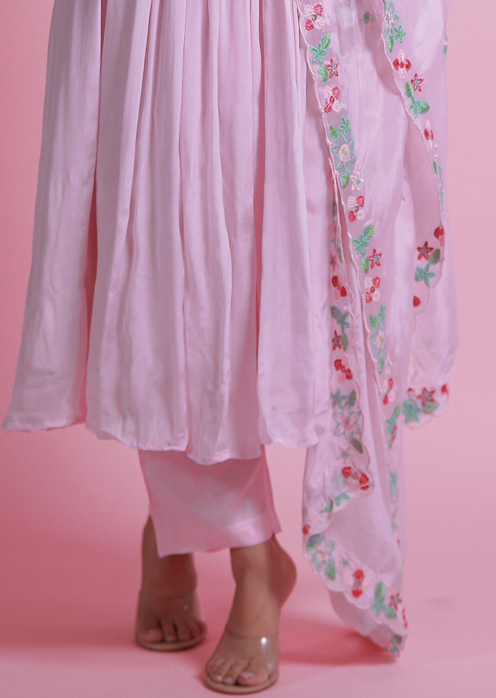 Baby Pink Chinnon Anarkali