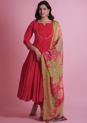 Rani Pink Soft Silk Anarkali