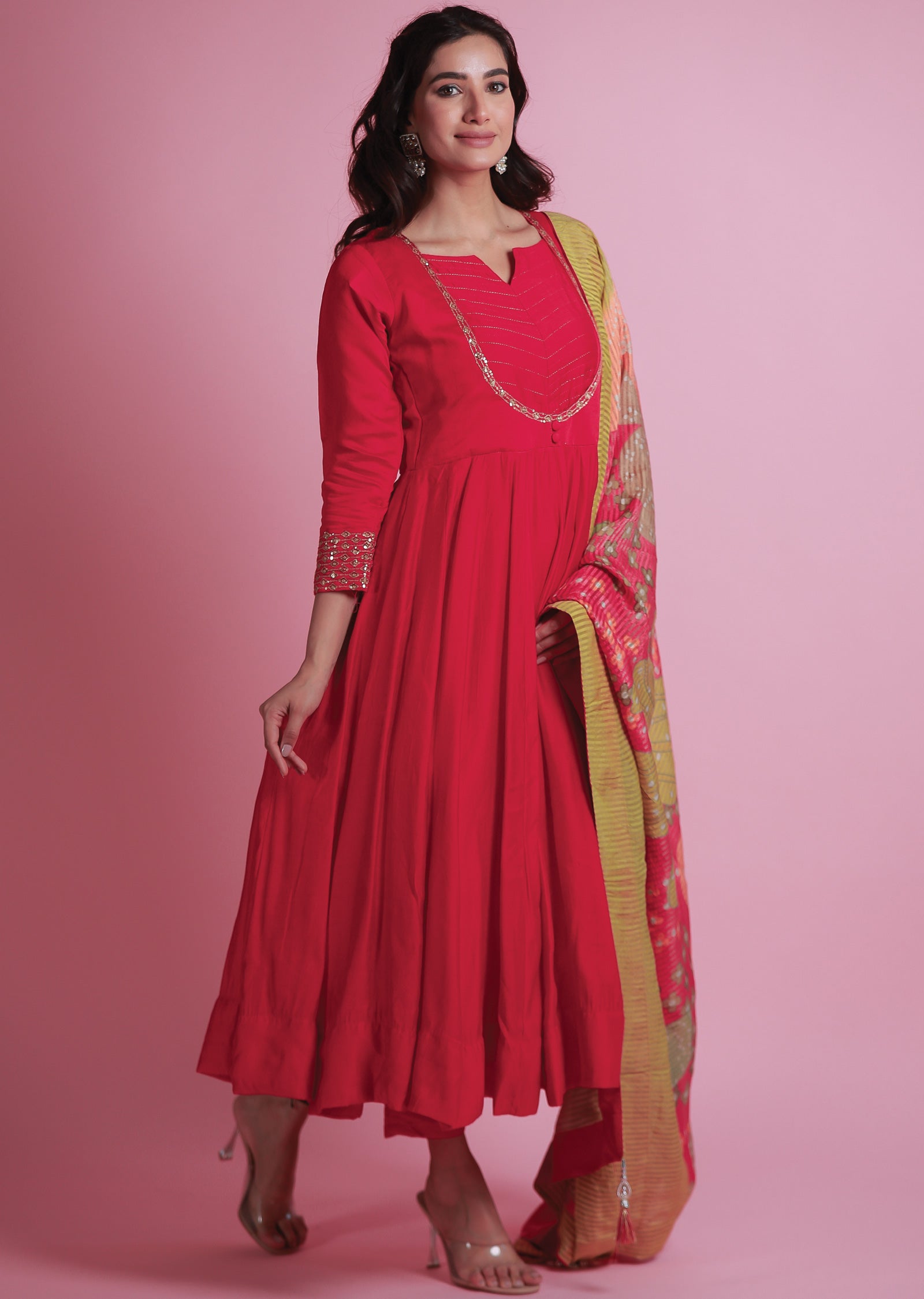 Rani Pink Soft Silk Anarkali