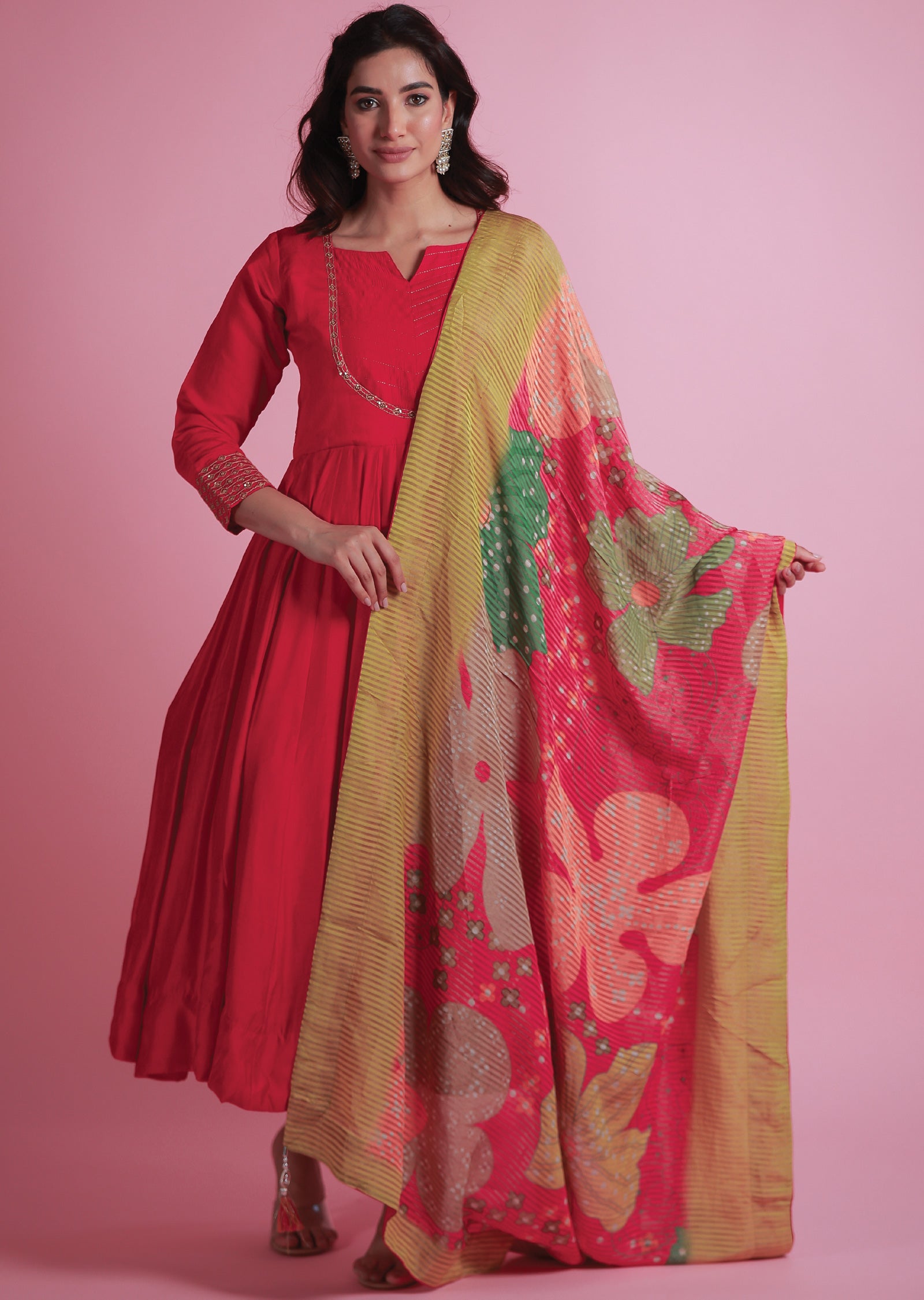 Rani Pink Soft Silk Anarkali