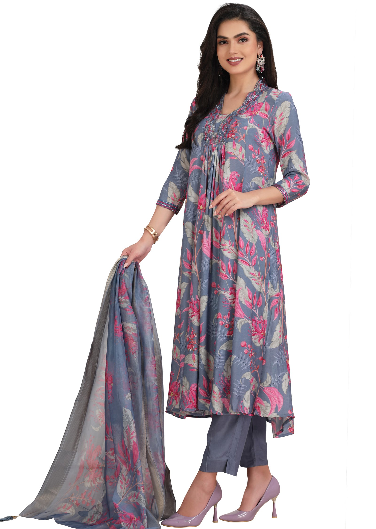 Grey Muslin Anarkali