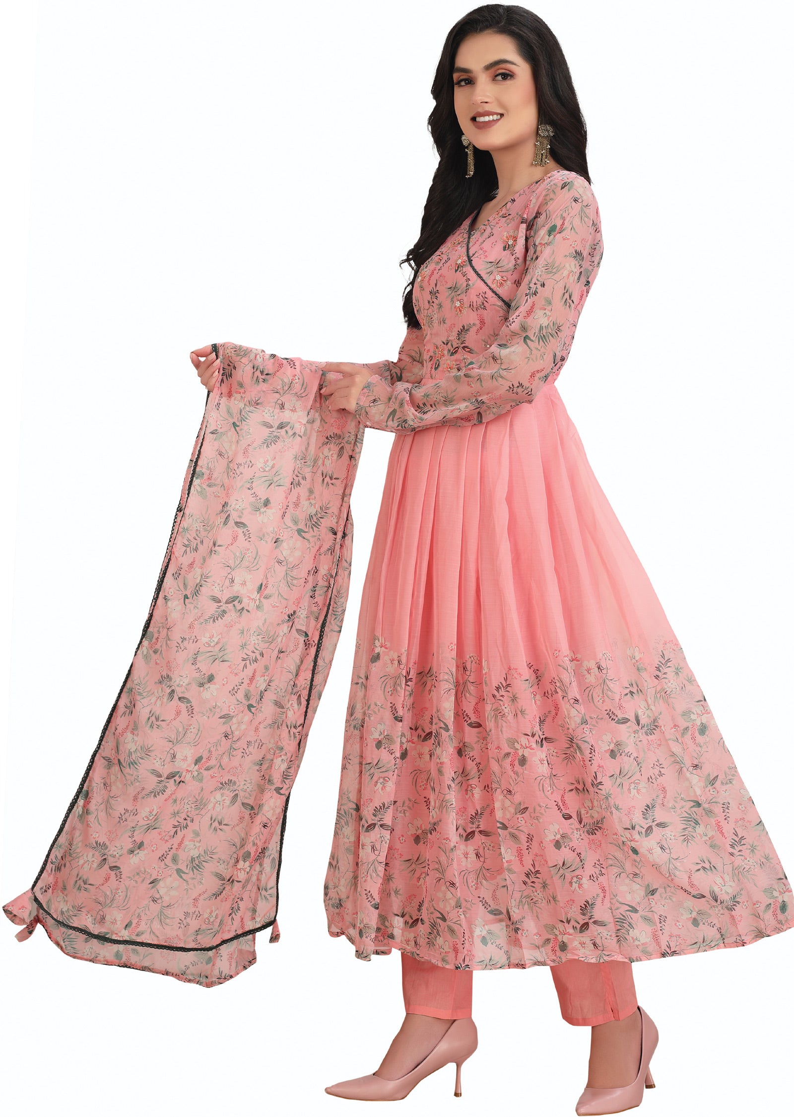 Peach Chiffon Anarkali