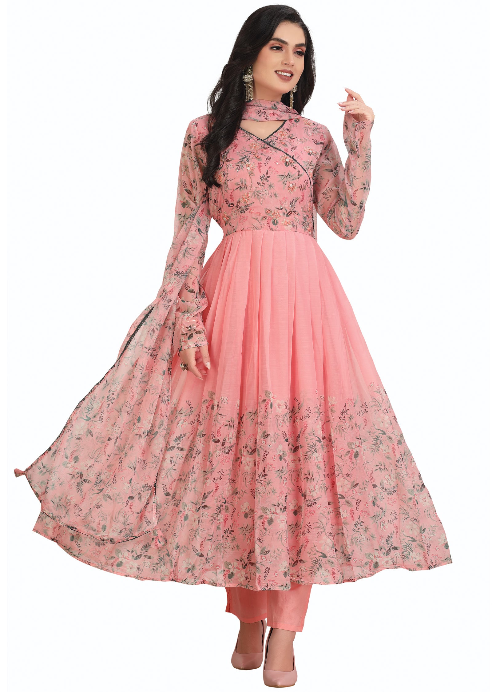 Peach Chiffon Anarkali