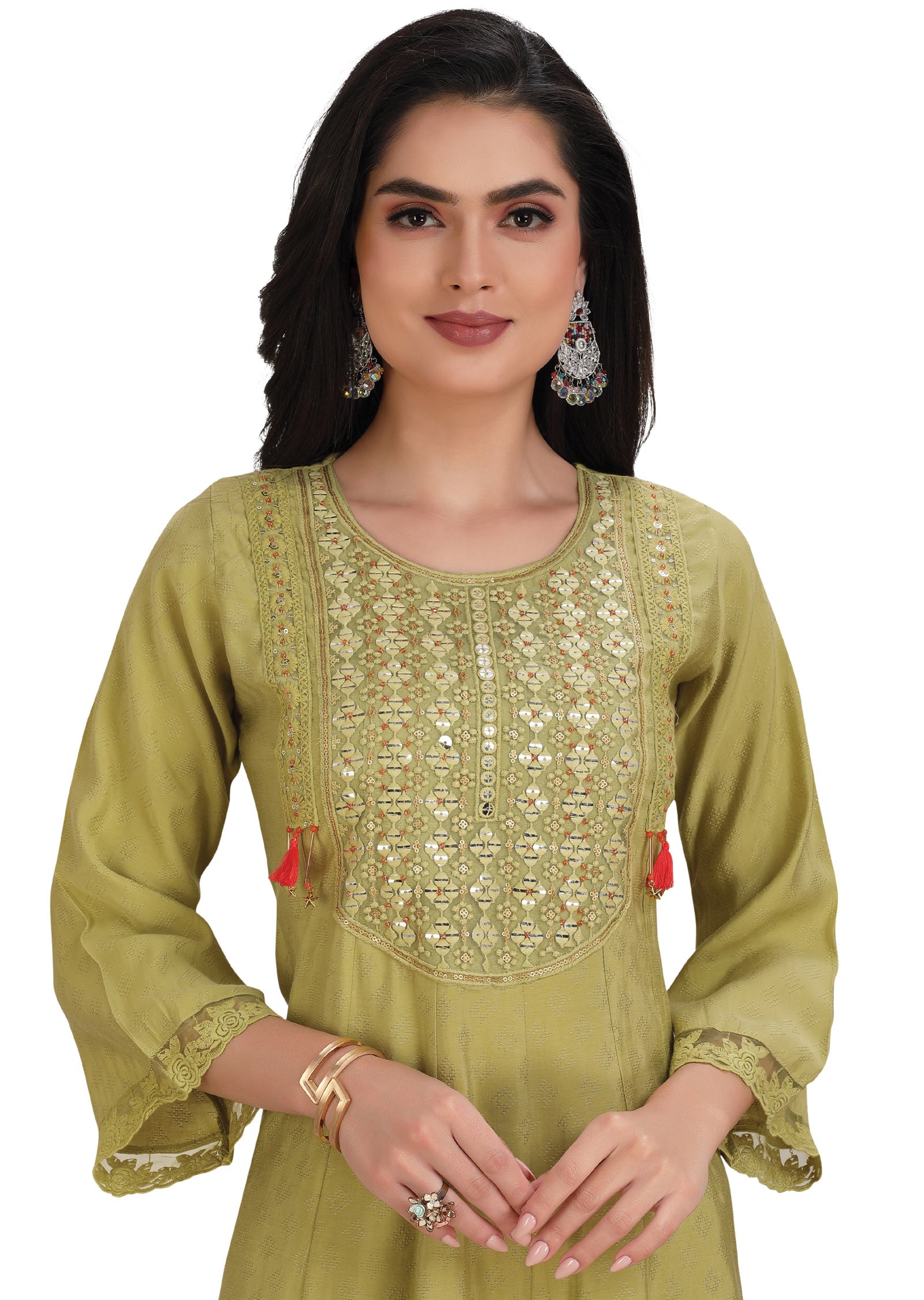 Mehendi Green Model Silk Anarkali