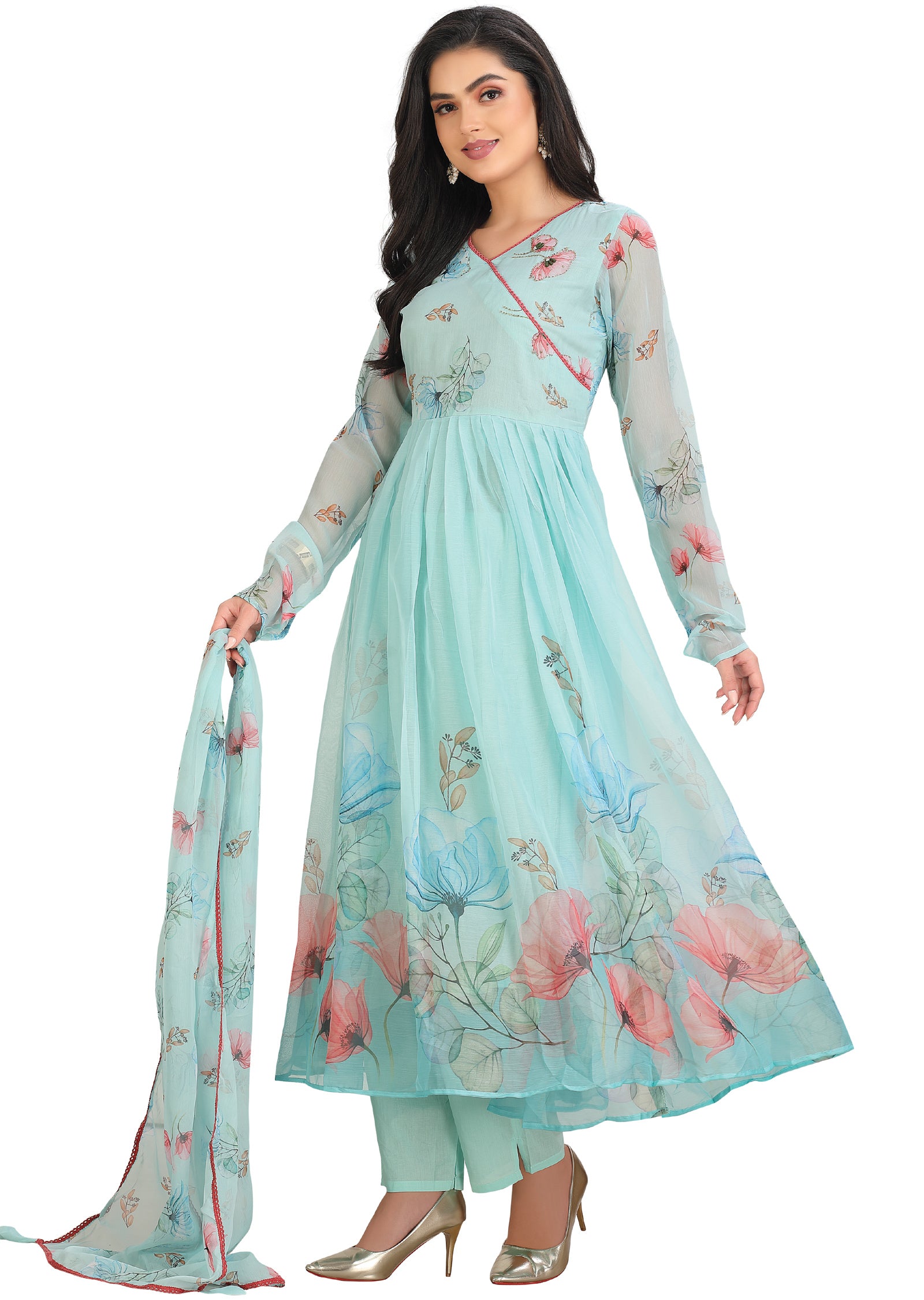 Sea Green Chiffon Anarkali