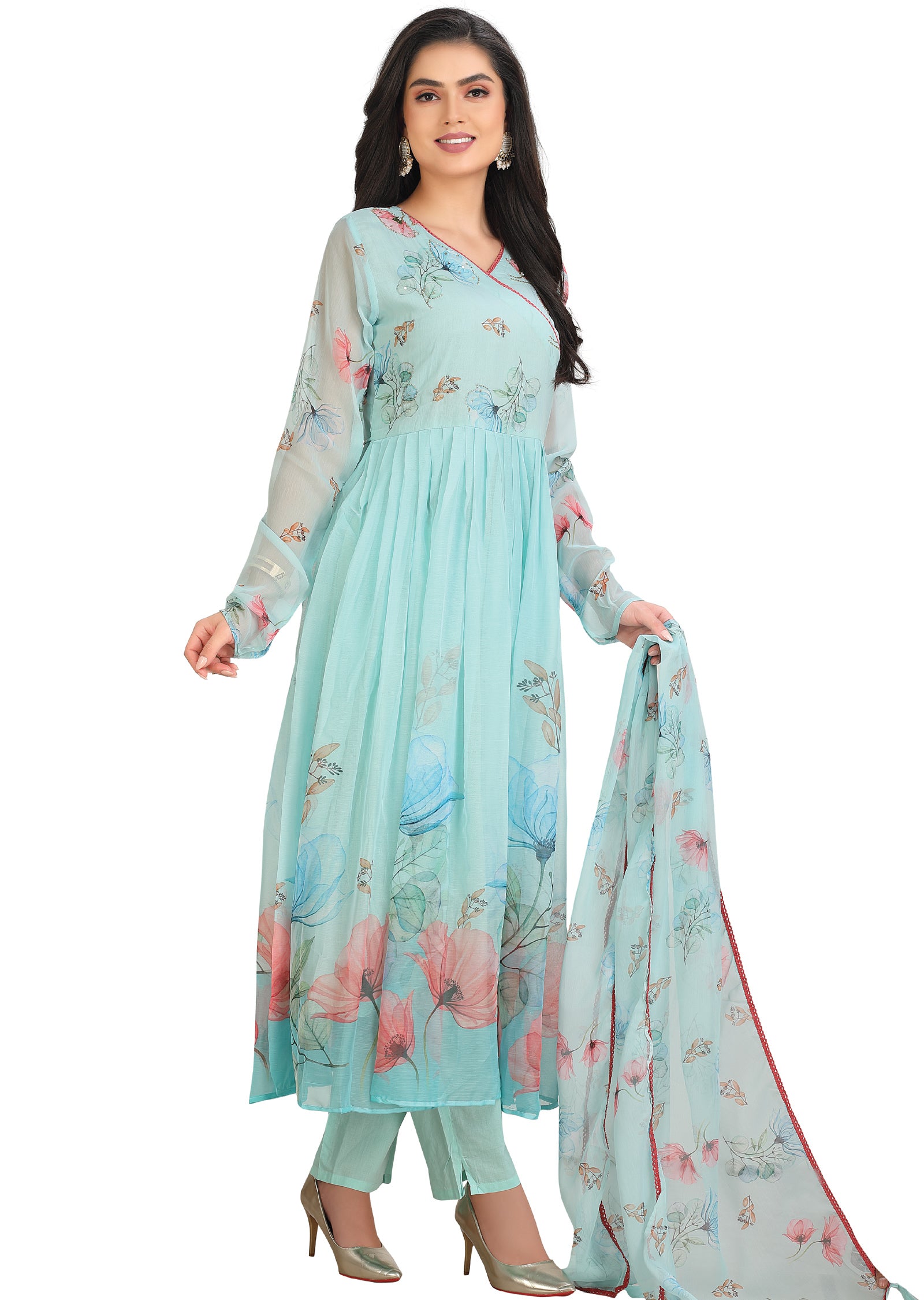 Sea Green Chiffon Anarkali