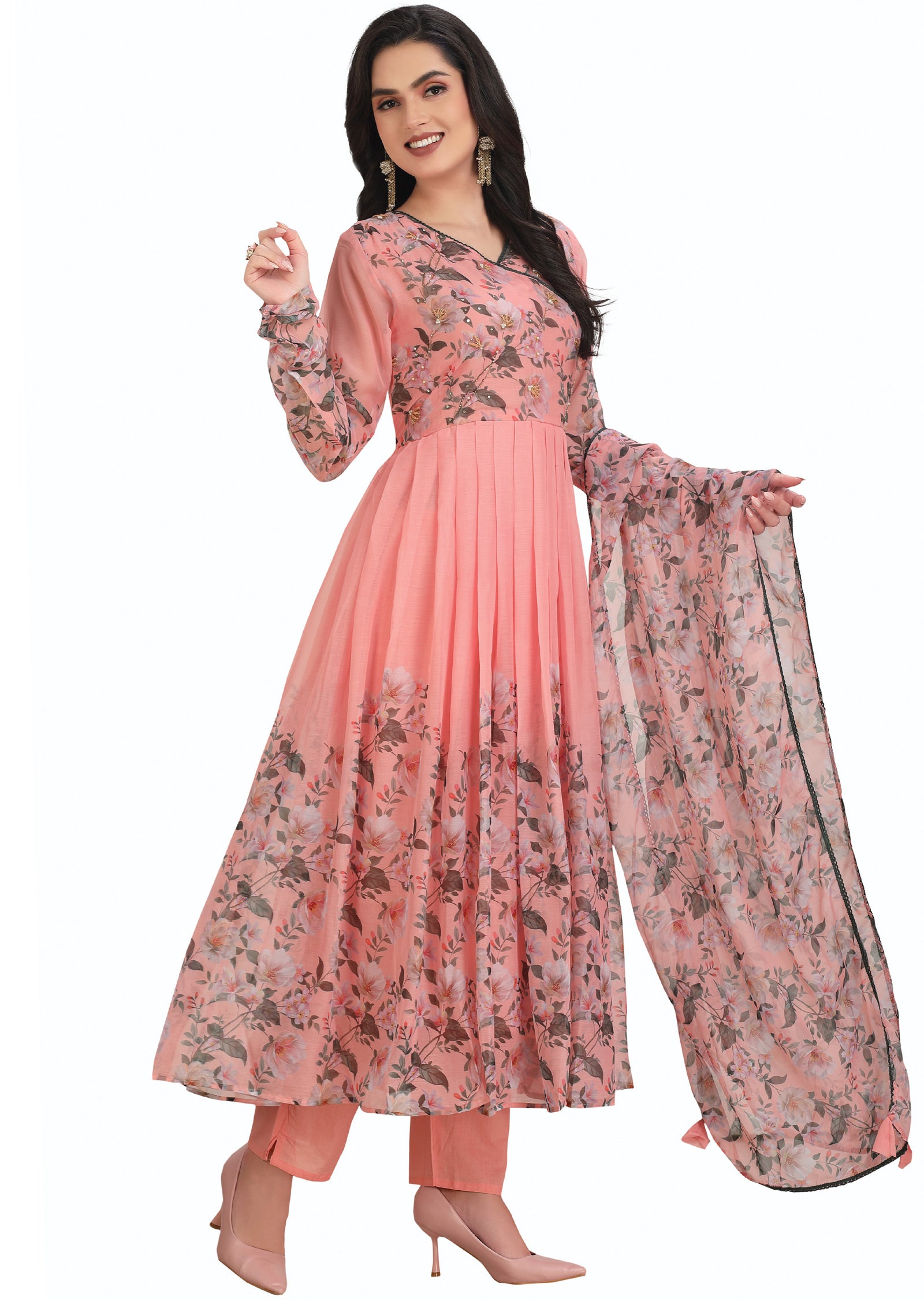 Peach Chiffon Anarkali