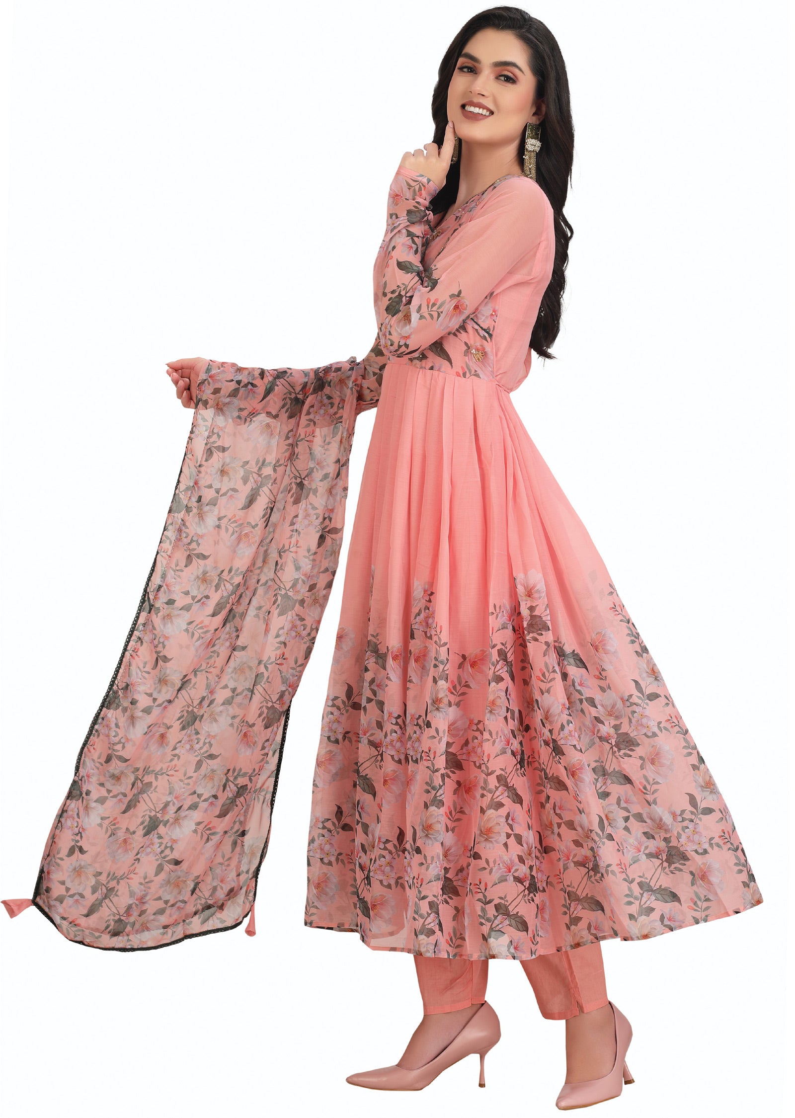 Peach Chiffon Anarkali